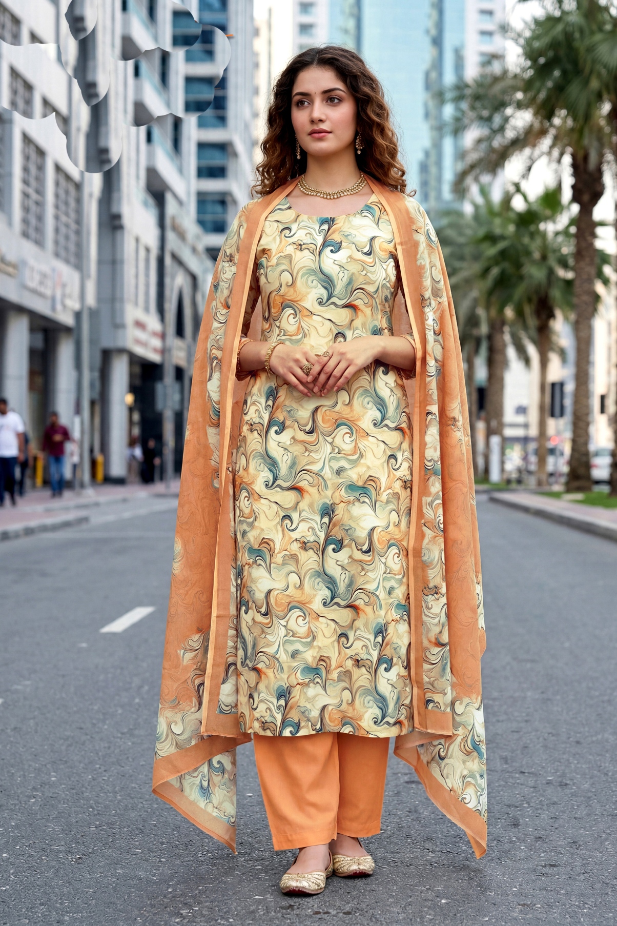 Multi Geometric Digital Crepe Straight Salwar Suit