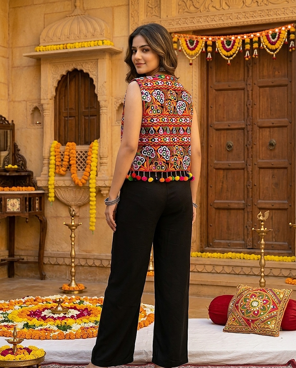 Multi Geometric Kutchi Embroidery Cotton Jacket — alternate view