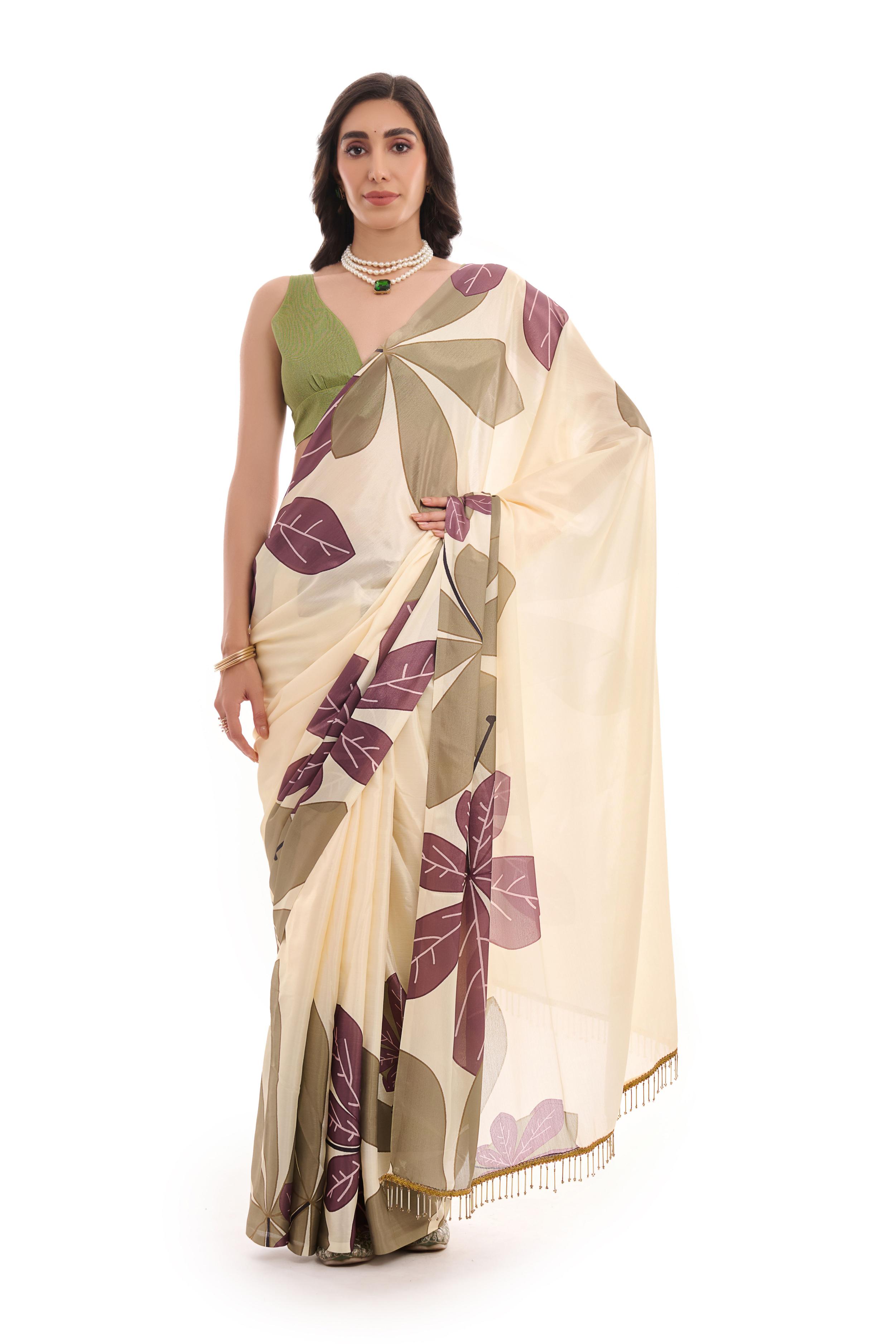 Multi Green Digital Printed Chinon Ready To Wear Saree