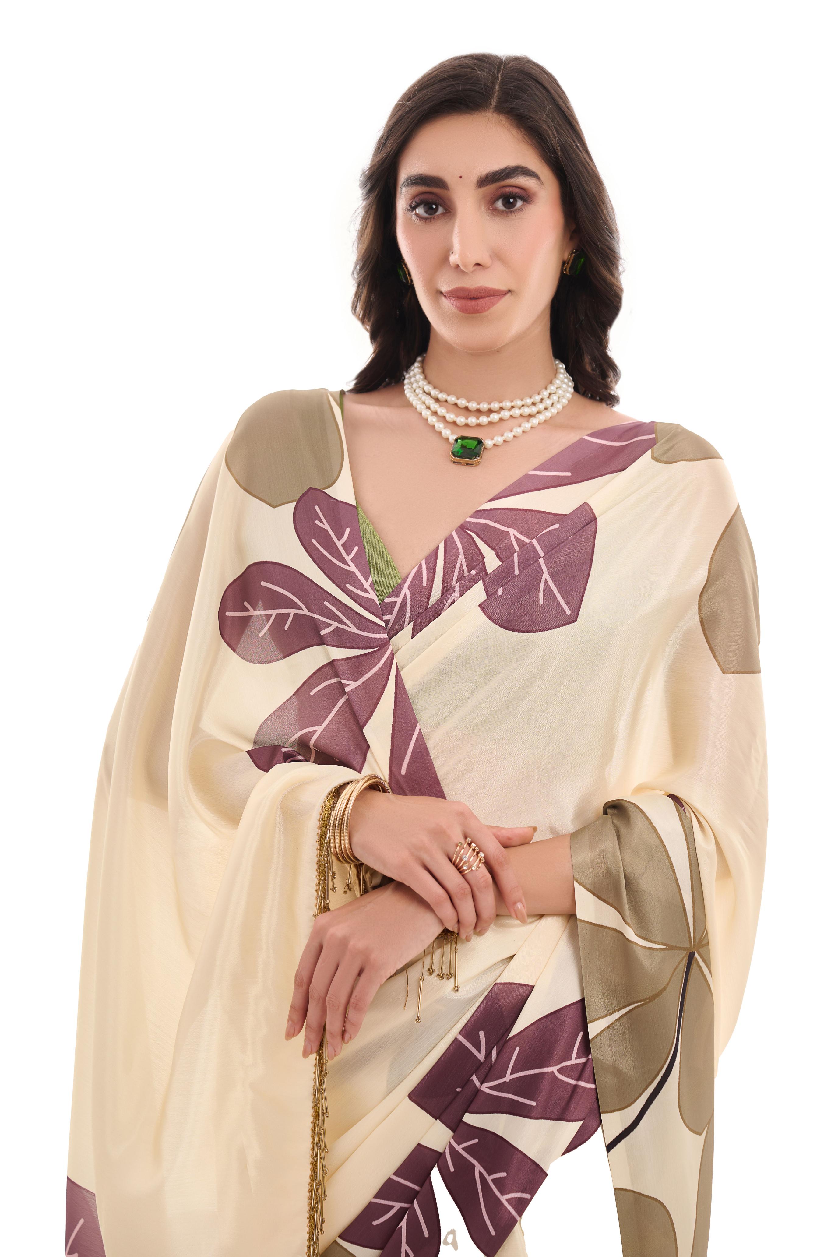 Multi Green Digital Printed Chinon Ready To Wear Saree — alternate view