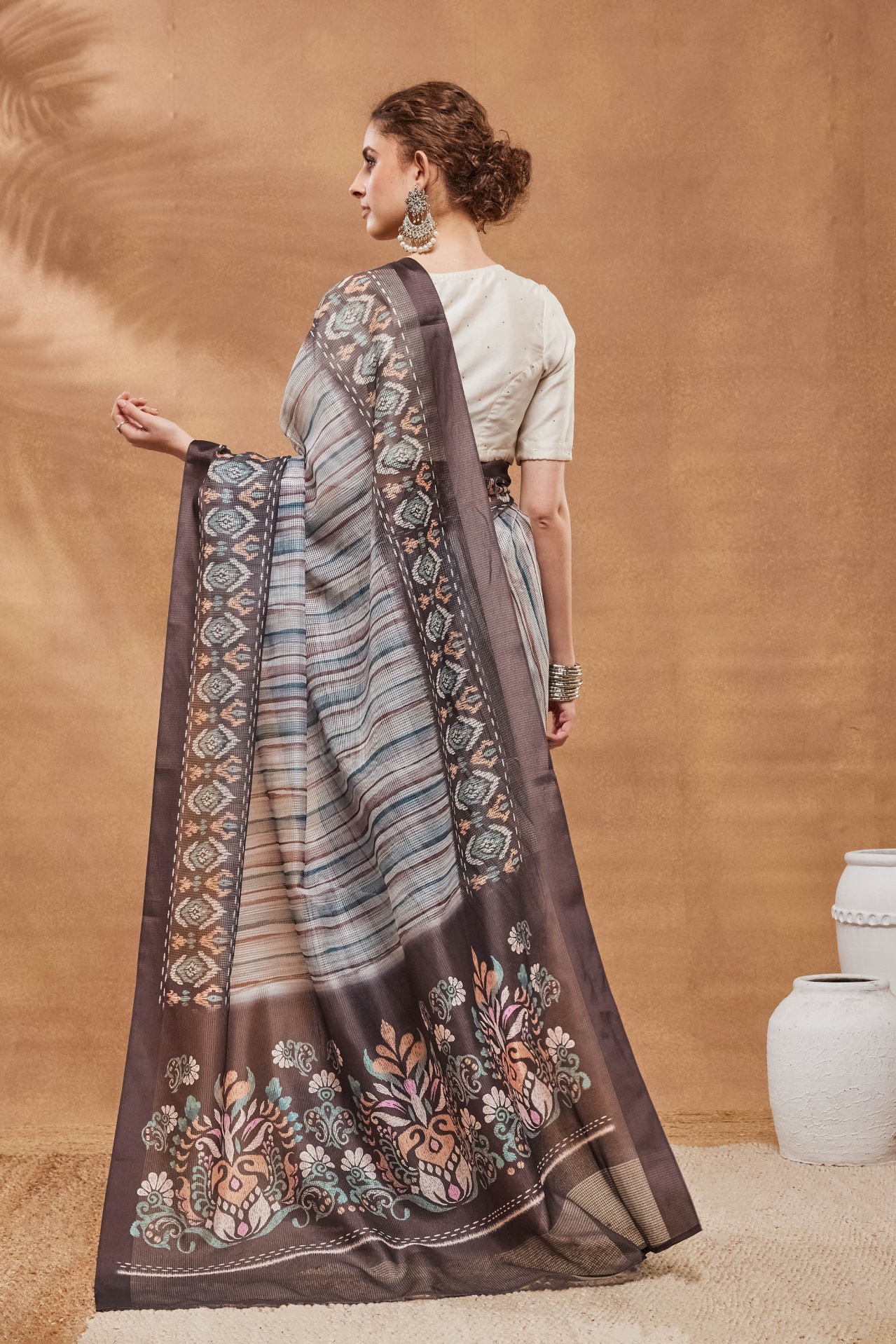 Multi Ikat Printed Silk Blend Ready To Wear Saree — alternate view
