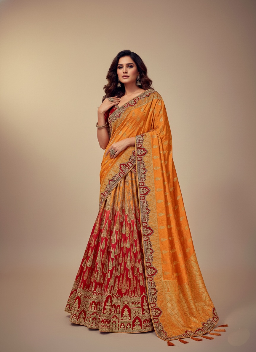 Multi Khadi Weaving Silk Festive Lehenga
