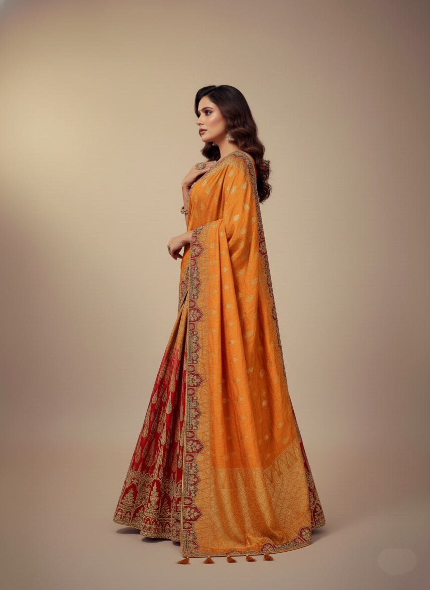 Multi Khadi Weaving Silk Festive Lehenga — alternate view