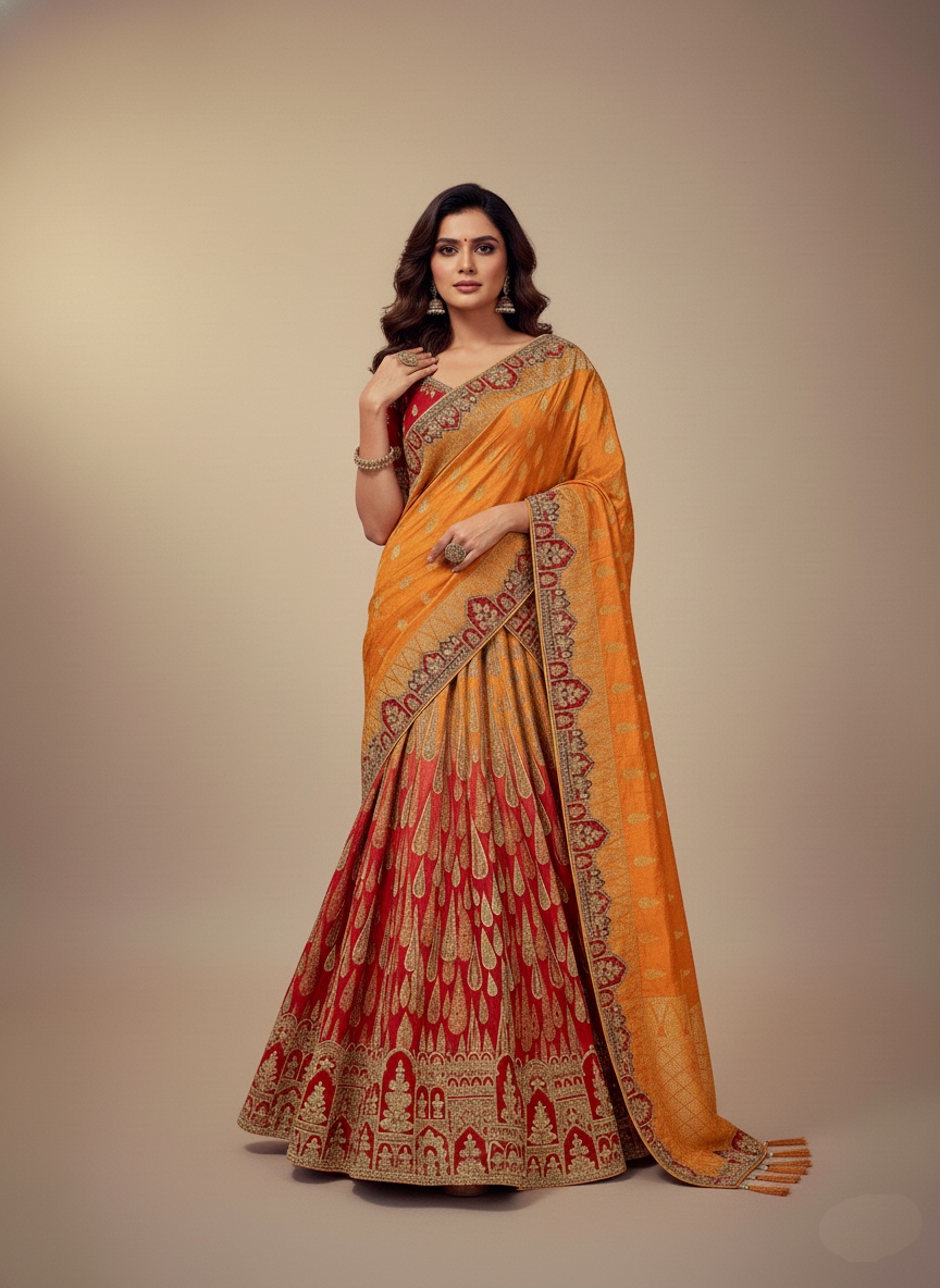 Multi Khadi Weaving Silk Festive Lehenga