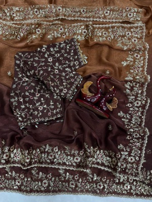 Multi Maroon Sequence Embroidered Soft Chiffon Saree