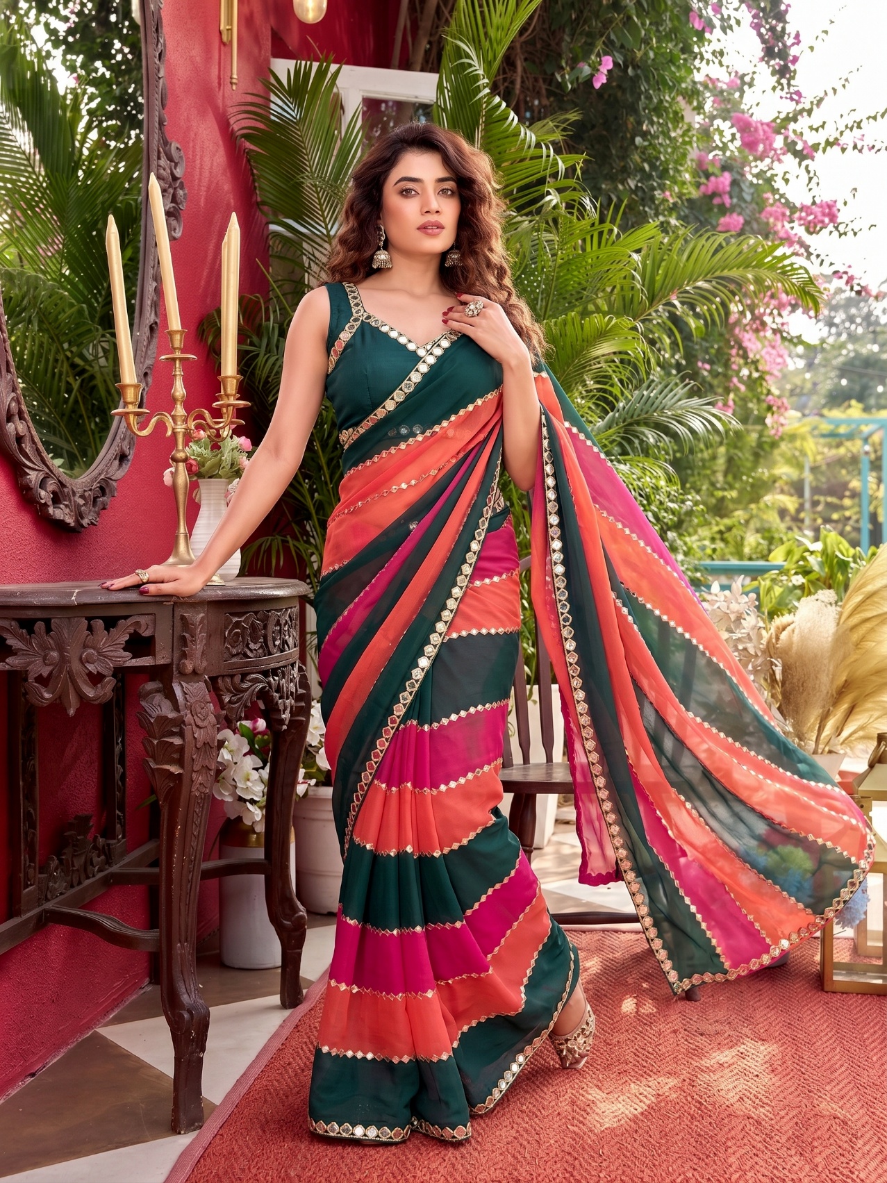 Multi Mirror Embroidery Faux Georgette Saree — alternate view