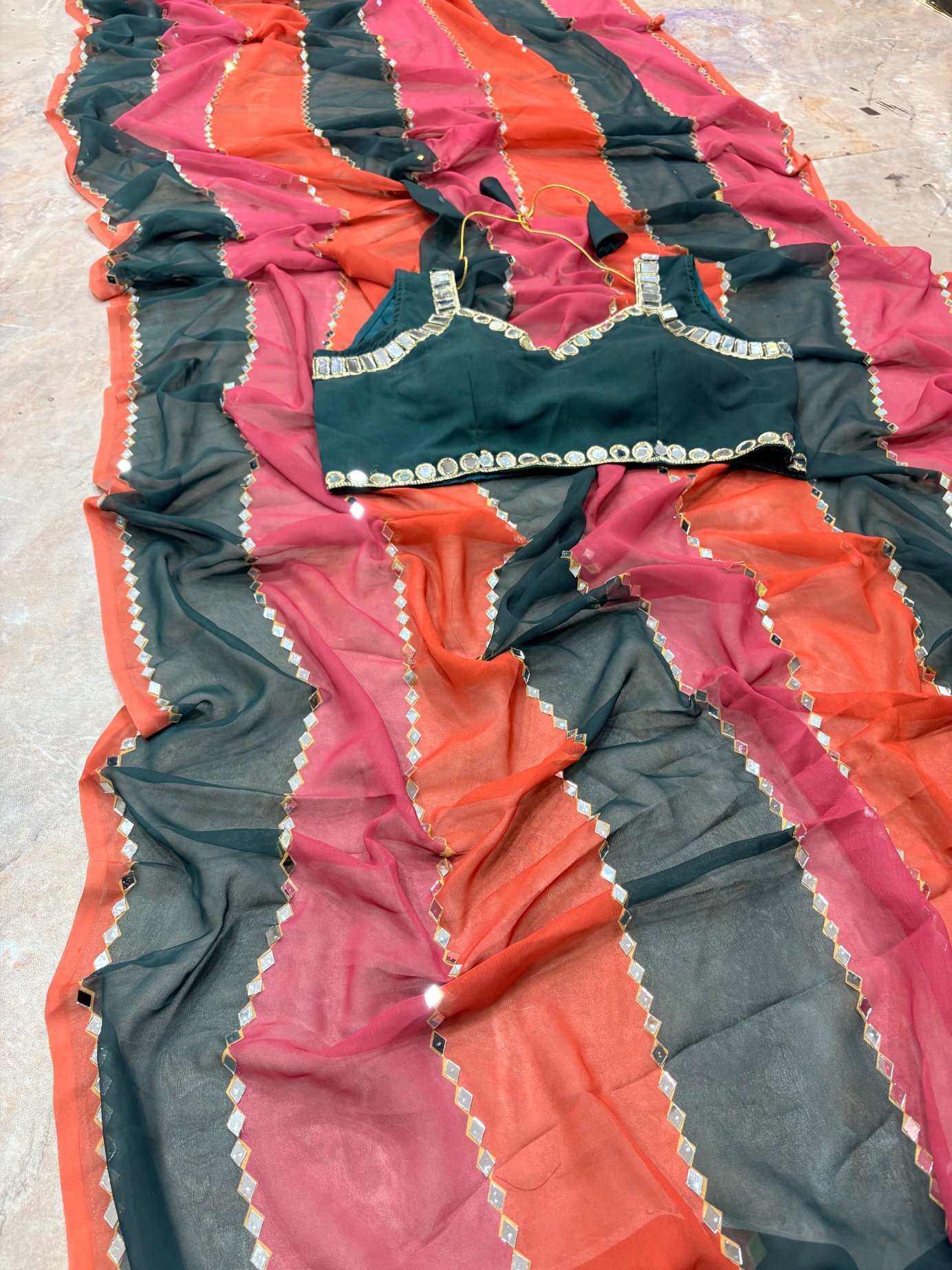 Multi Mirror Embroidery Faux Georgette Saree