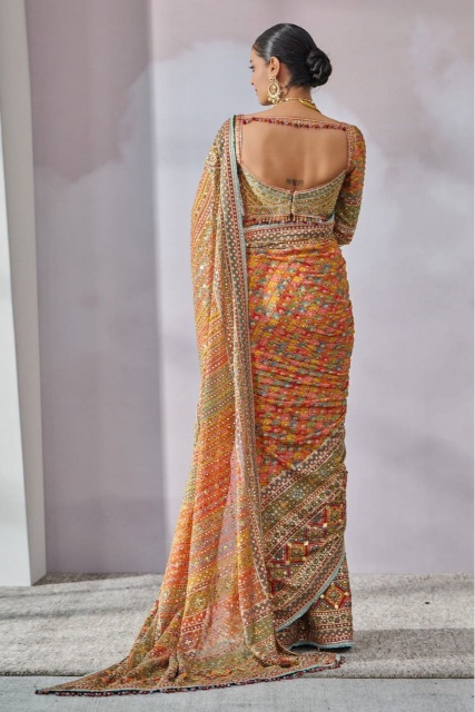 Multi Mirror Handworked Chinon Silk Saree — alternate view