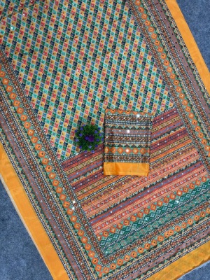 Multi Mirror Handworked Chinon Silk Saree