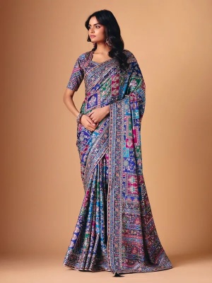 Multi Mirror Tassel Border Chinon Silk Saree