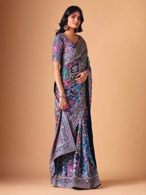 Multi Mirror Tassel Border Chinon Silk Saree — alternate view