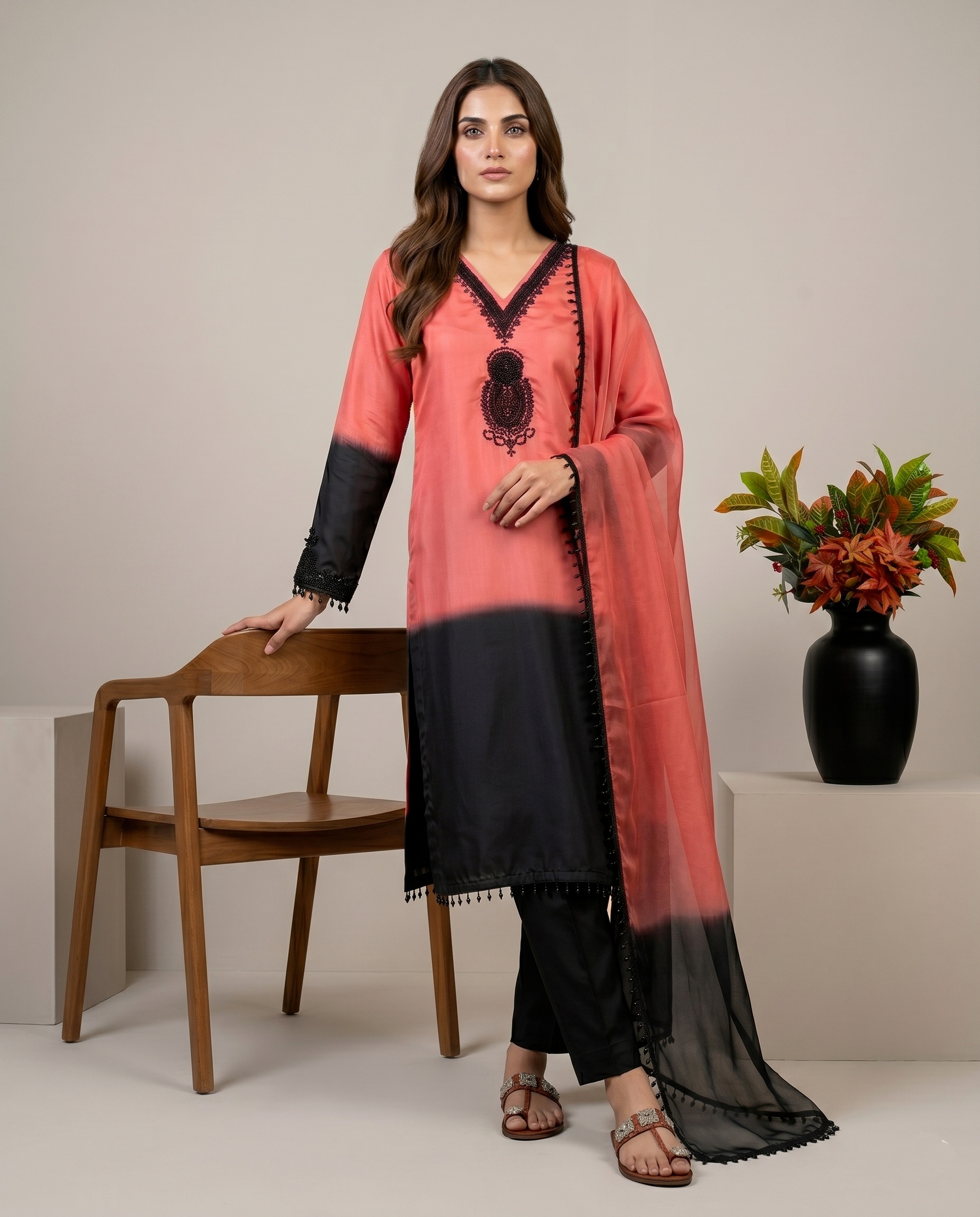 Multi Paisley Embroidery Beads Crepe Silk Sharara Suit — alternate view
