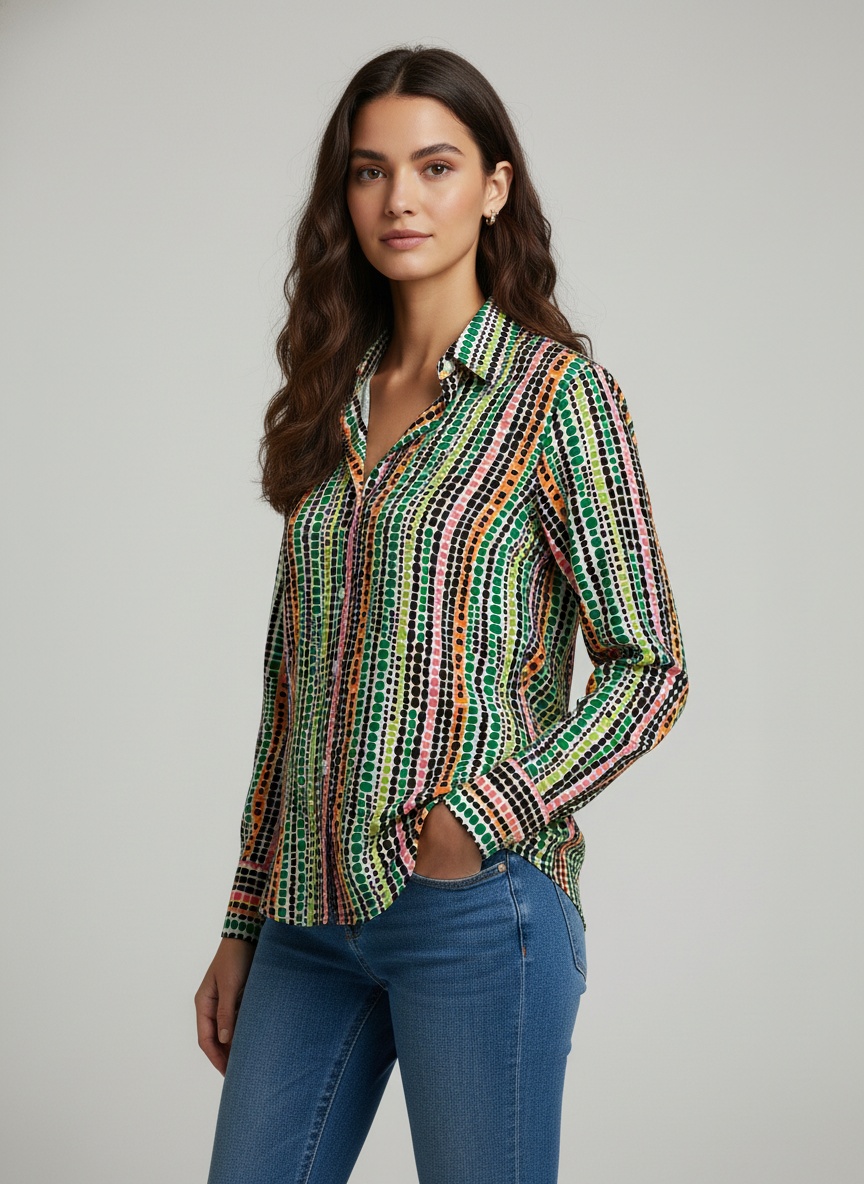 Multi Printed Crepe Classic Shirt