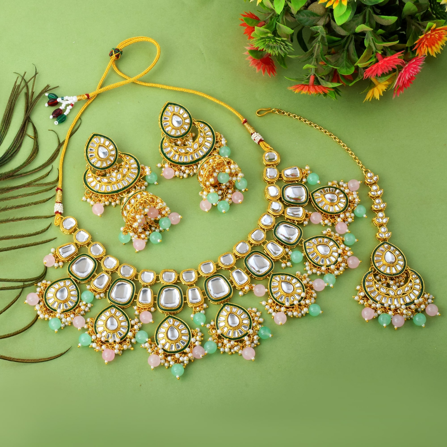Multi Rajwadi Kundan Bridal Jewellery Set — alternate view