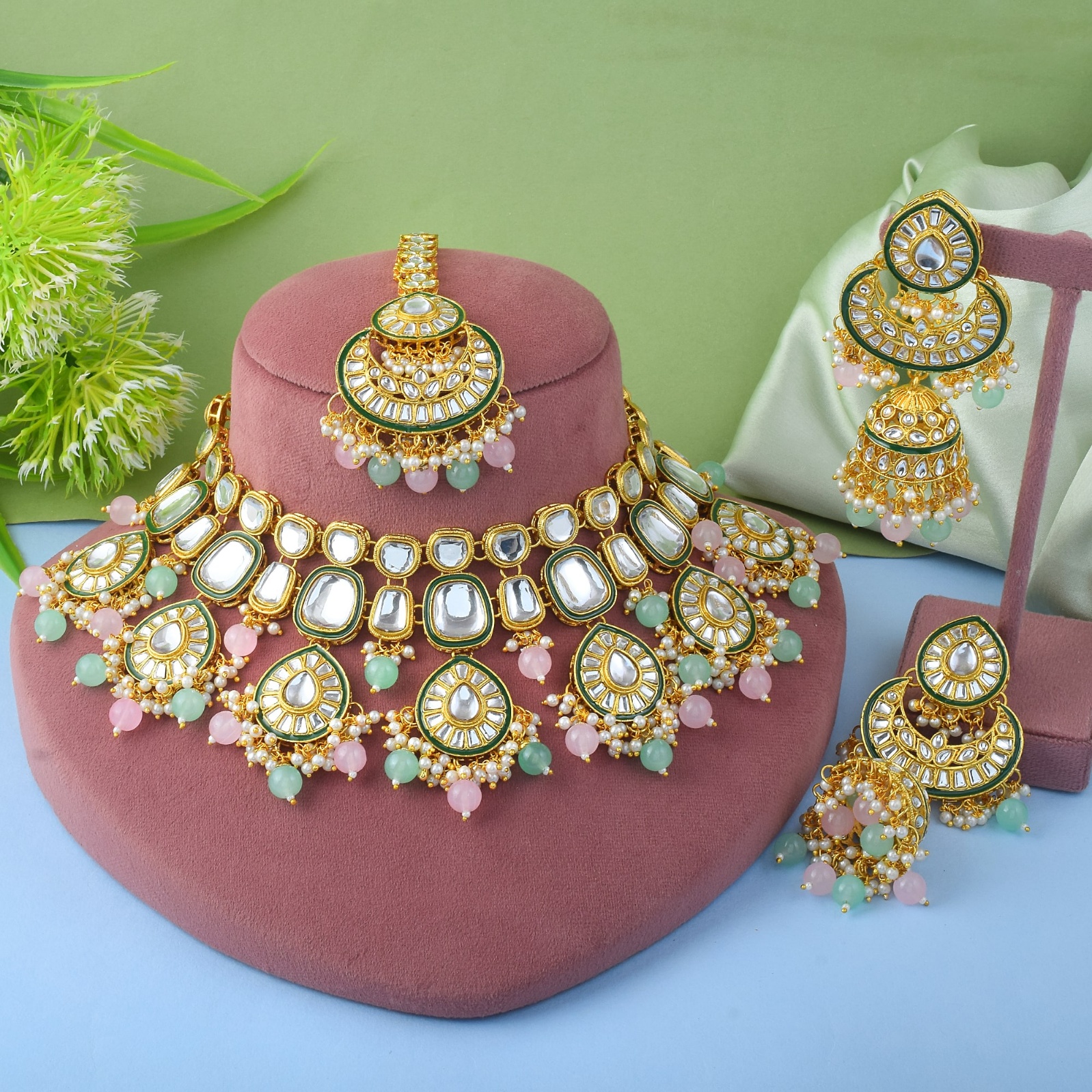 Multi Rajwadi Kundan Bridal Jewellery Set