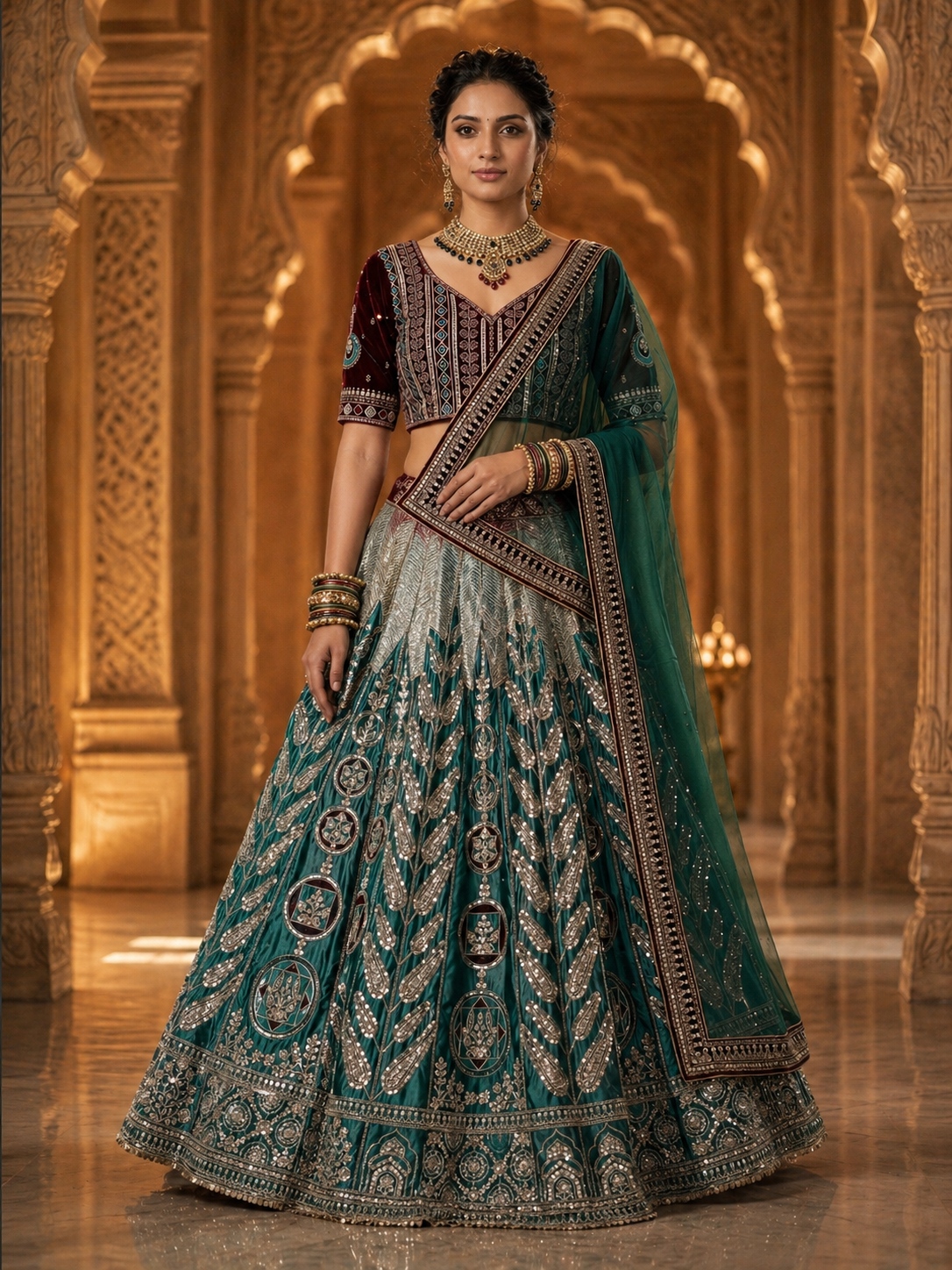 Multi Sequins Japan Satin Silk Lehenga Choli