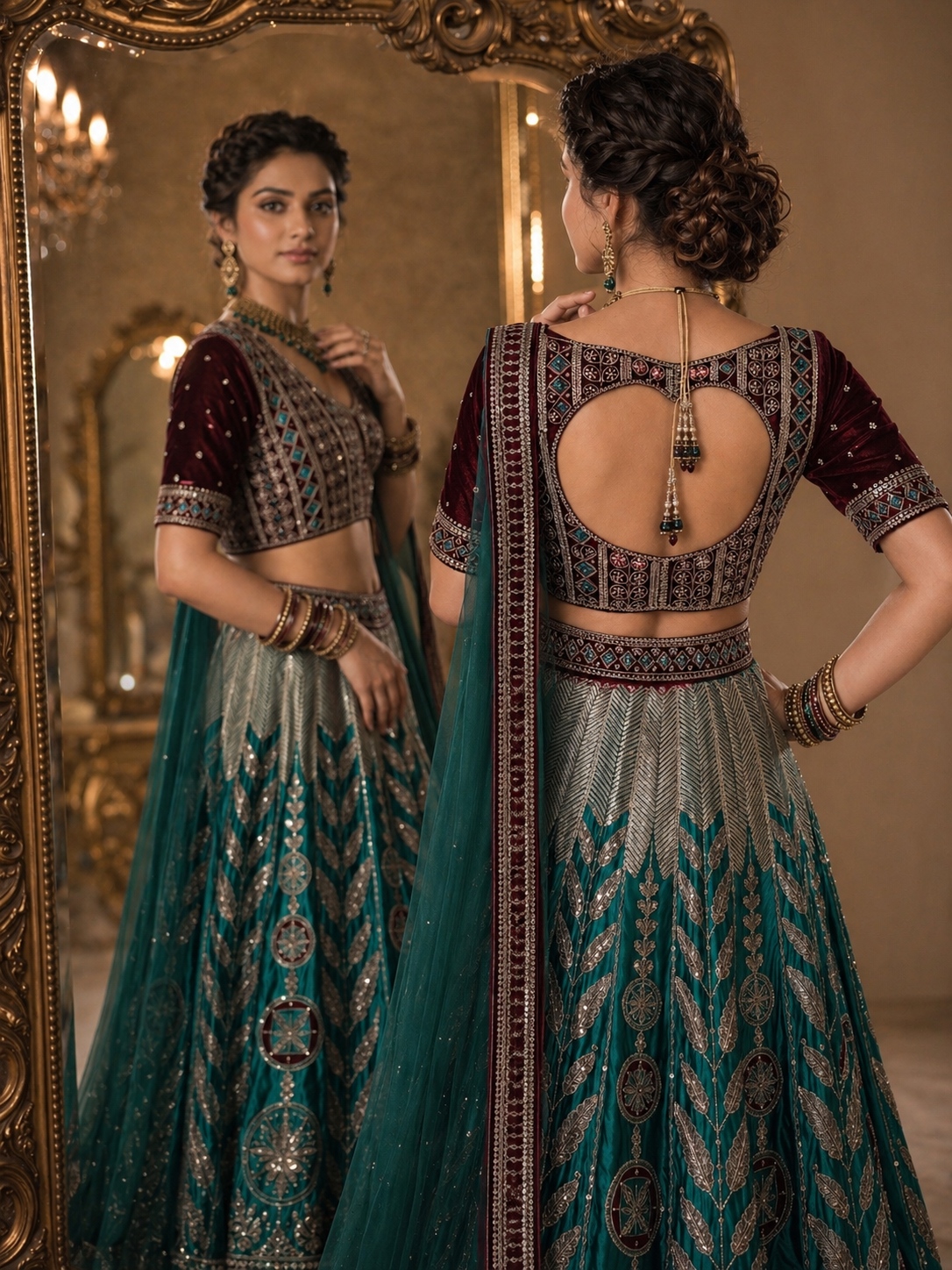 Multi Sequins Japan Satin Silk Lehenga Choli — alternate view