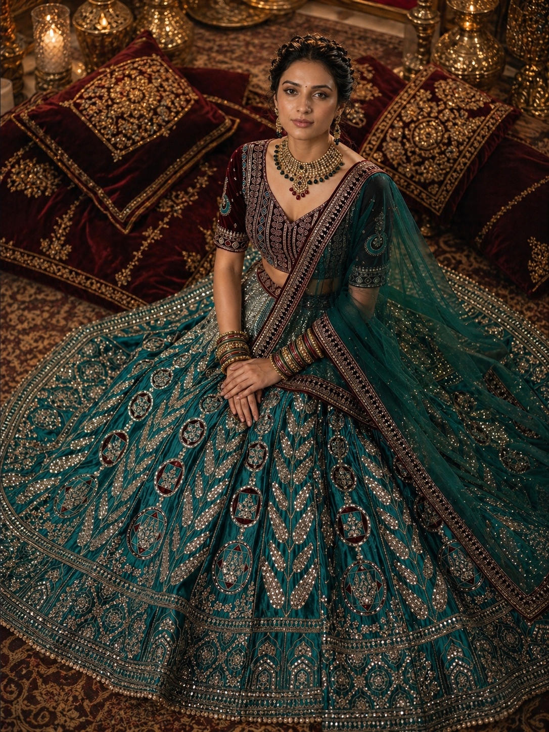 Multi Sequins Japan Satin Silk Lehenga Choli