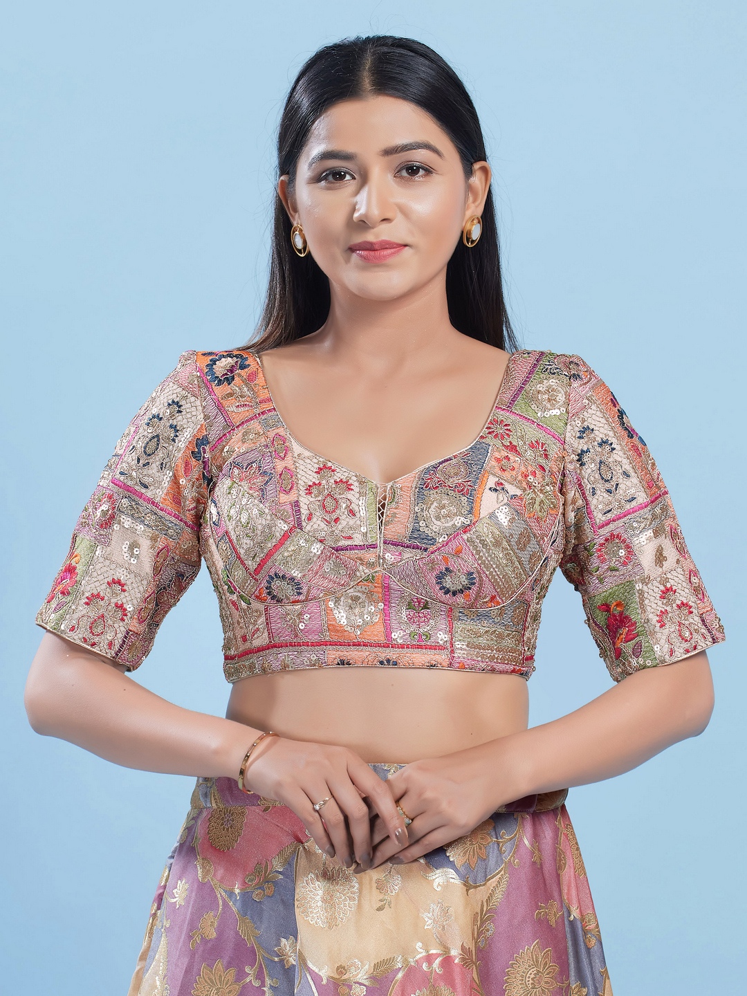 Multi Silk Patchwork Structured Blouse