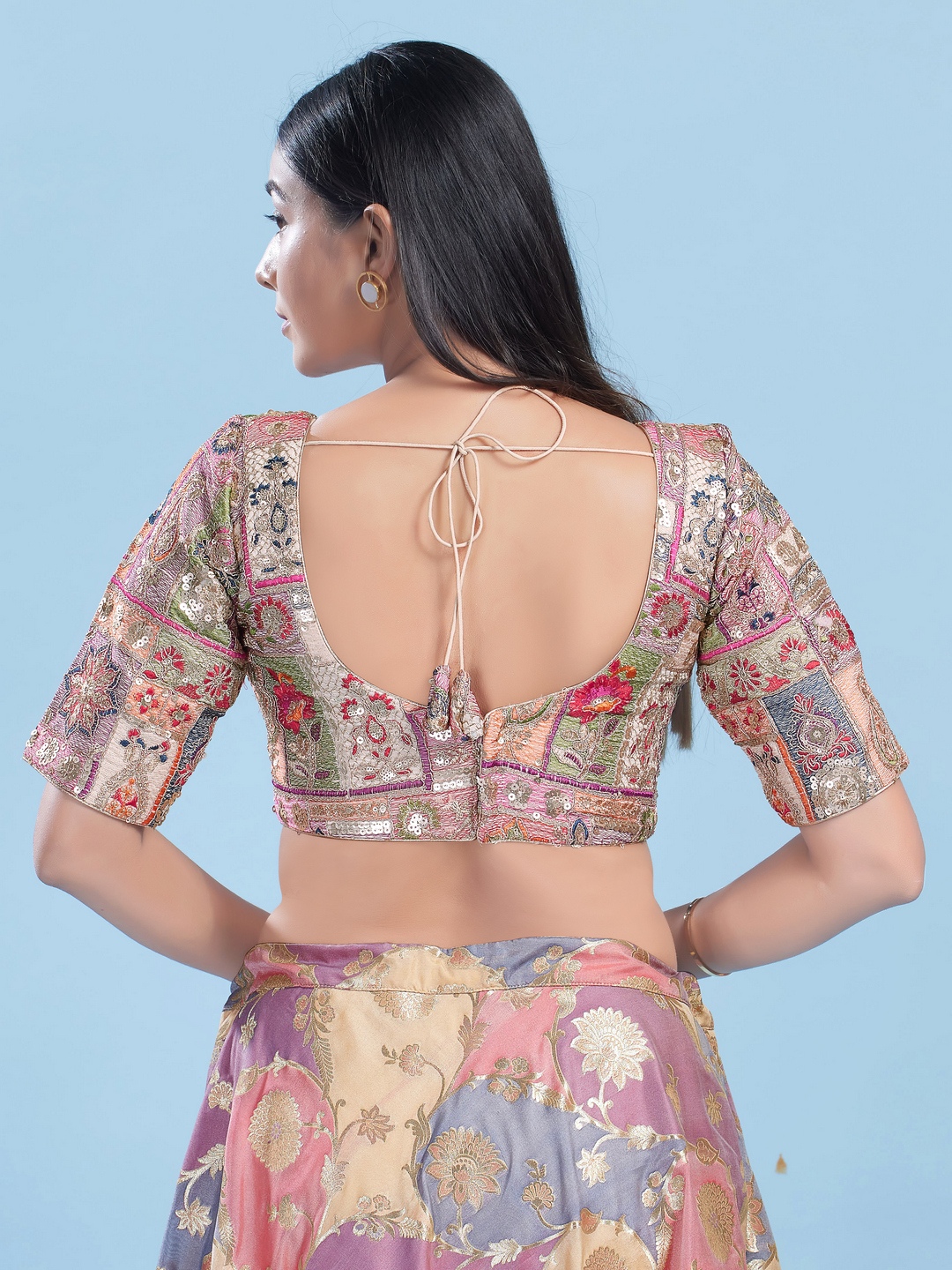 Multi Silk Patchwork Structured Blouse — alternate view