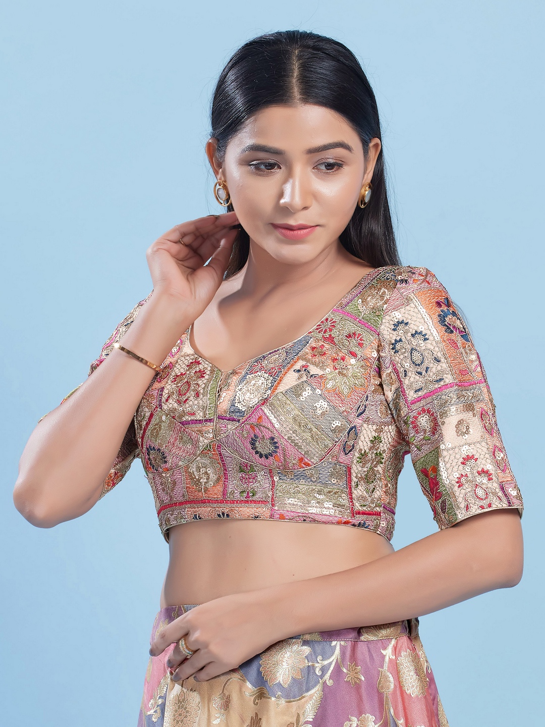 Multi Silk Patchwork Structured Blouse