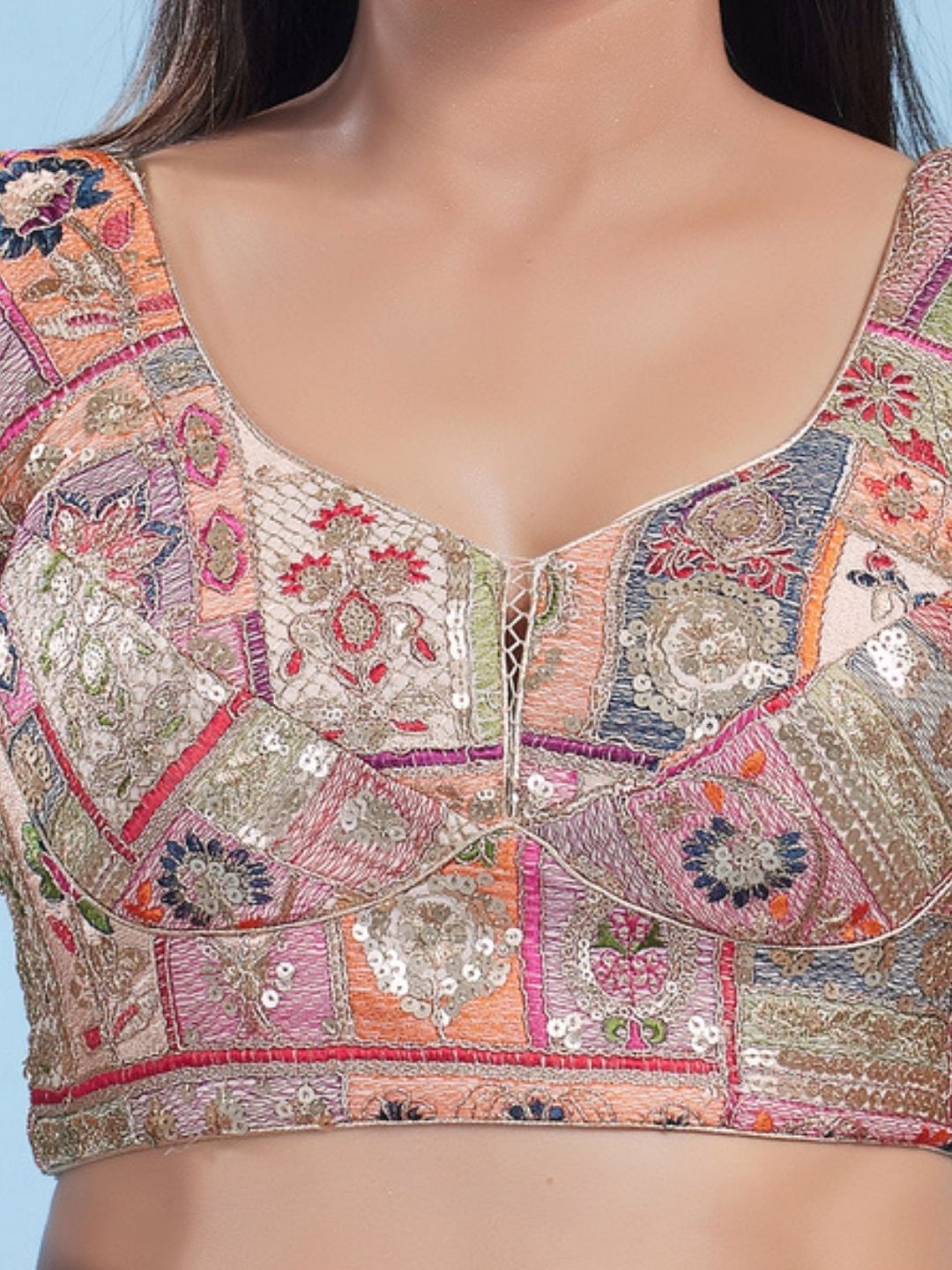 Multi Silk Patchwork Structured Blouse