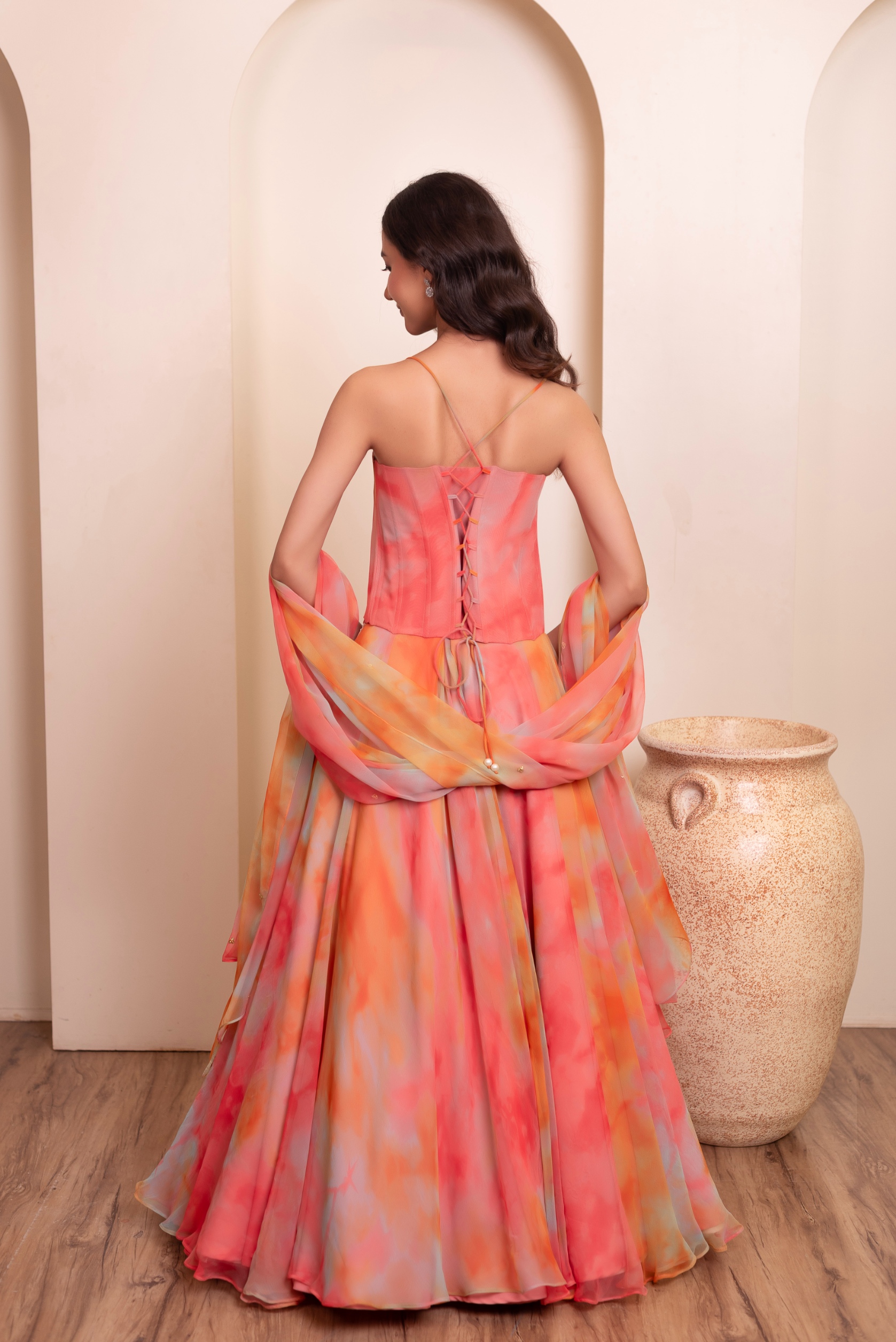 Multi Tie Dye Embroidered Chiffon Lehenga Choli — alternate view