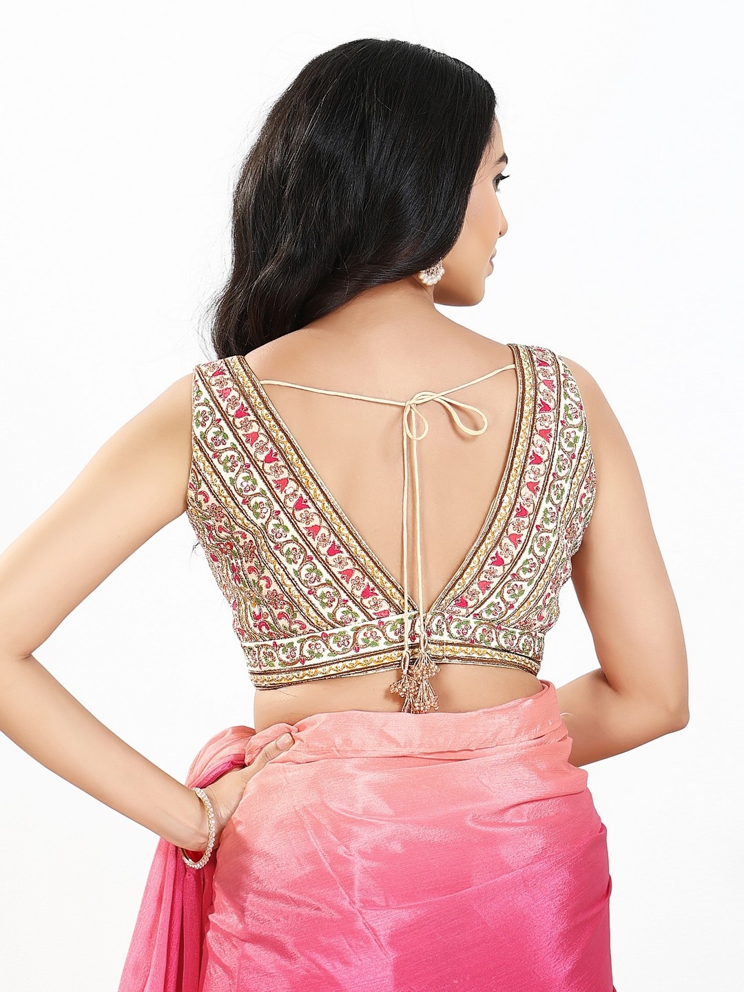 Multi Vintage Embroidered Georgette Designer Blouse — alternate view