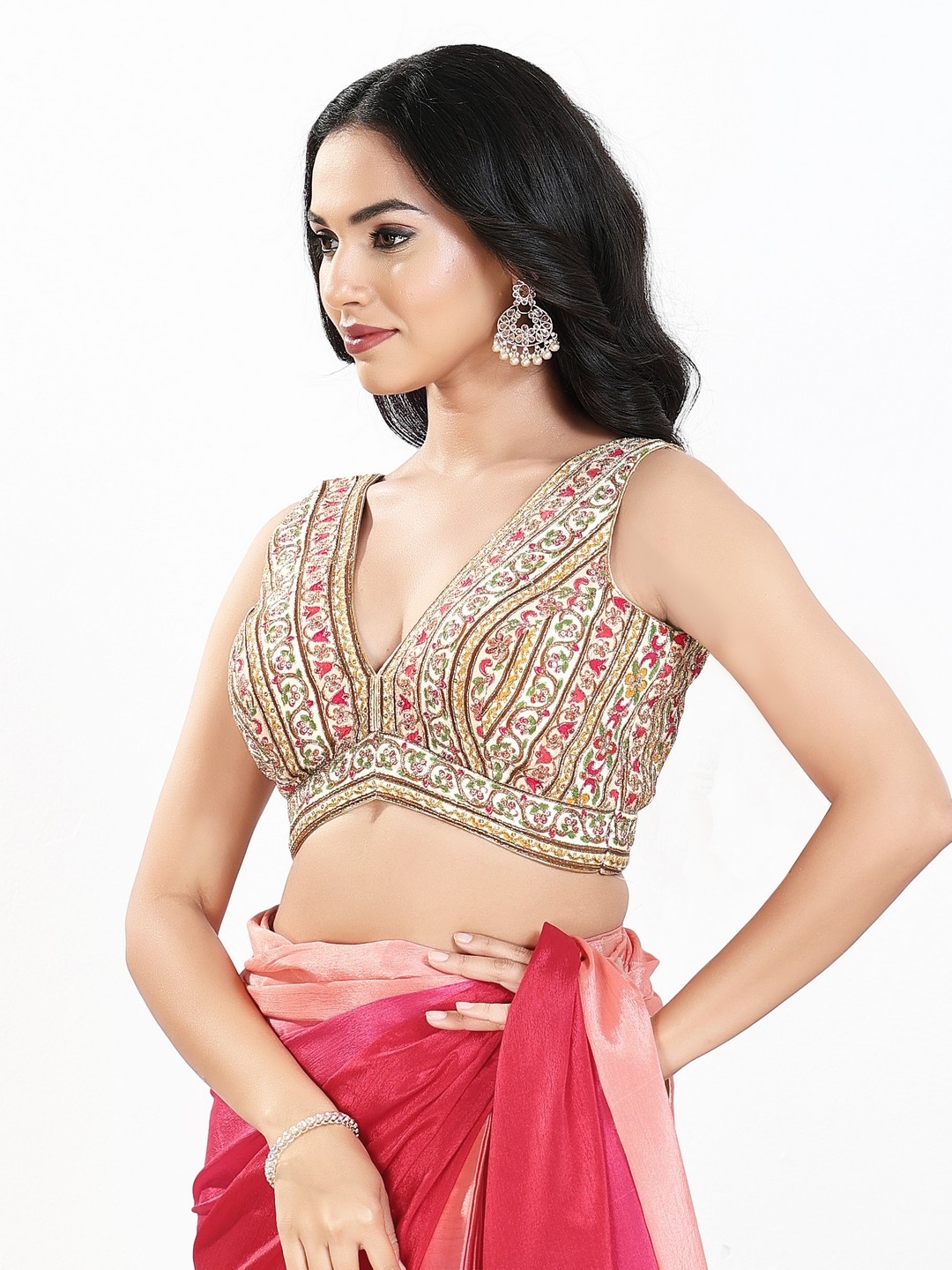 Multi Vintage Embroidered Georgette Designer Blouse