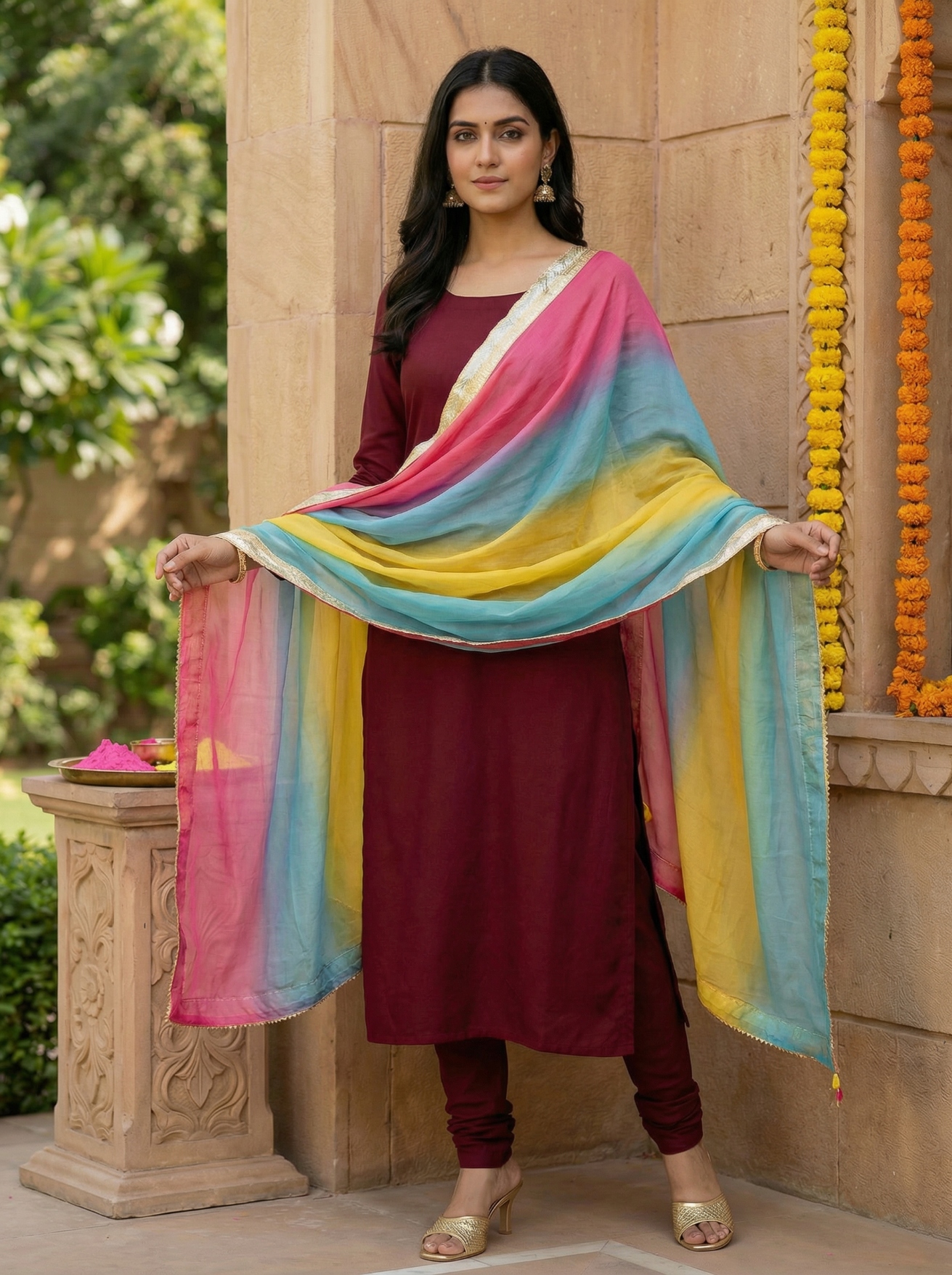 Multicolor Designer Digital Printed Organza Dupatta