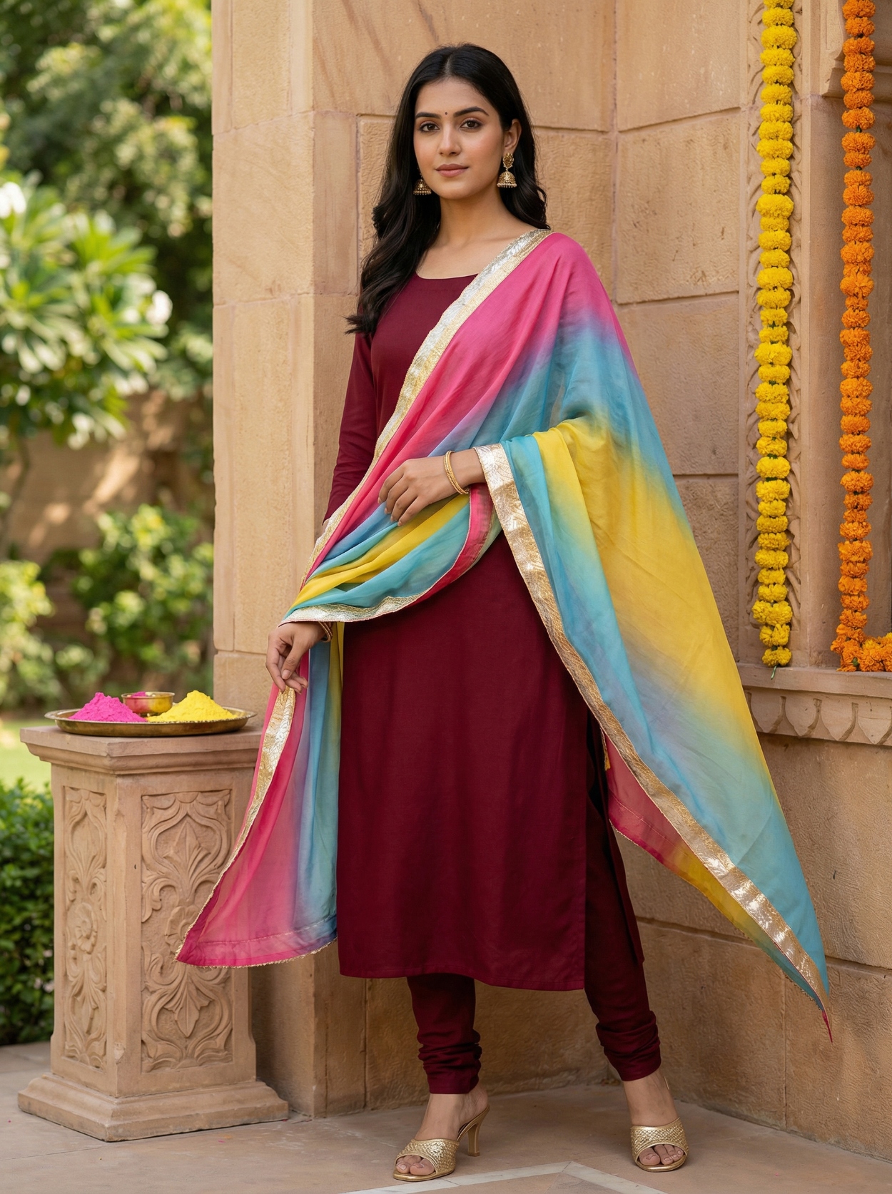 Multicolor Designer Digital Printed Organza Dupatta