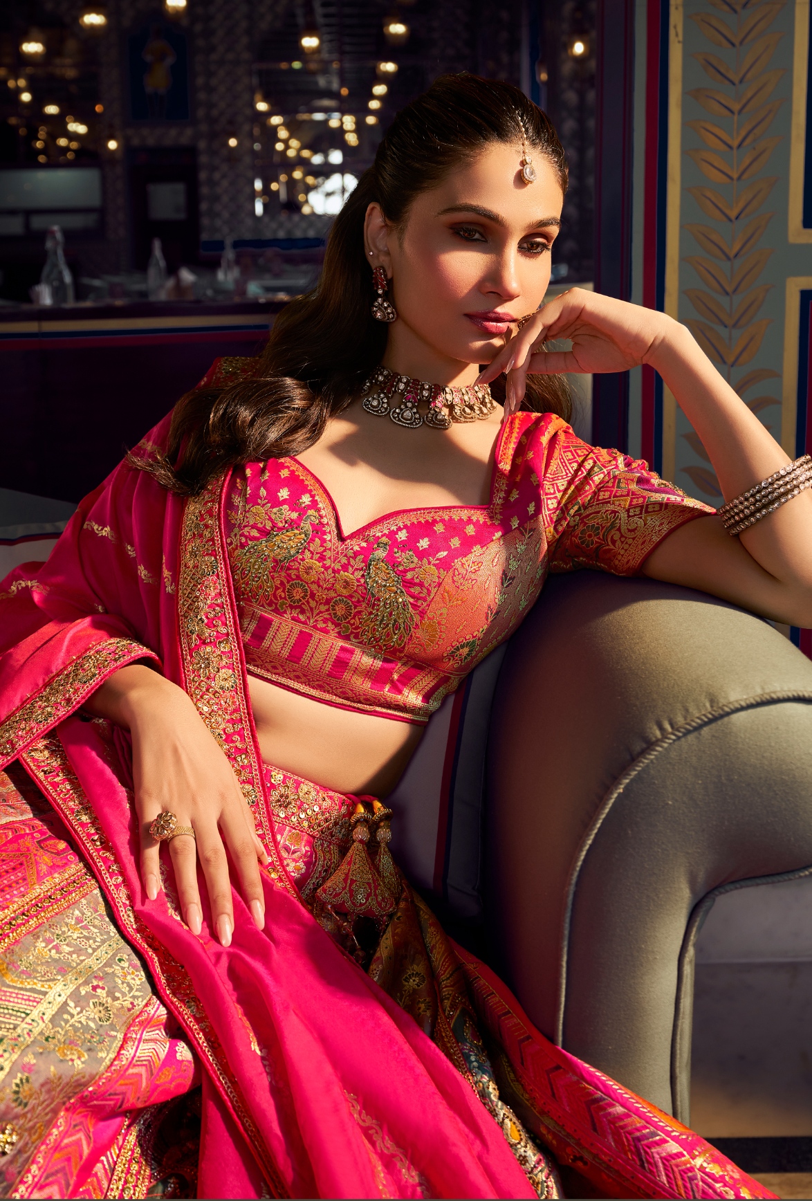 Multicolor Floral Embroidery Banarasi Premium Silk Lehenga Choli