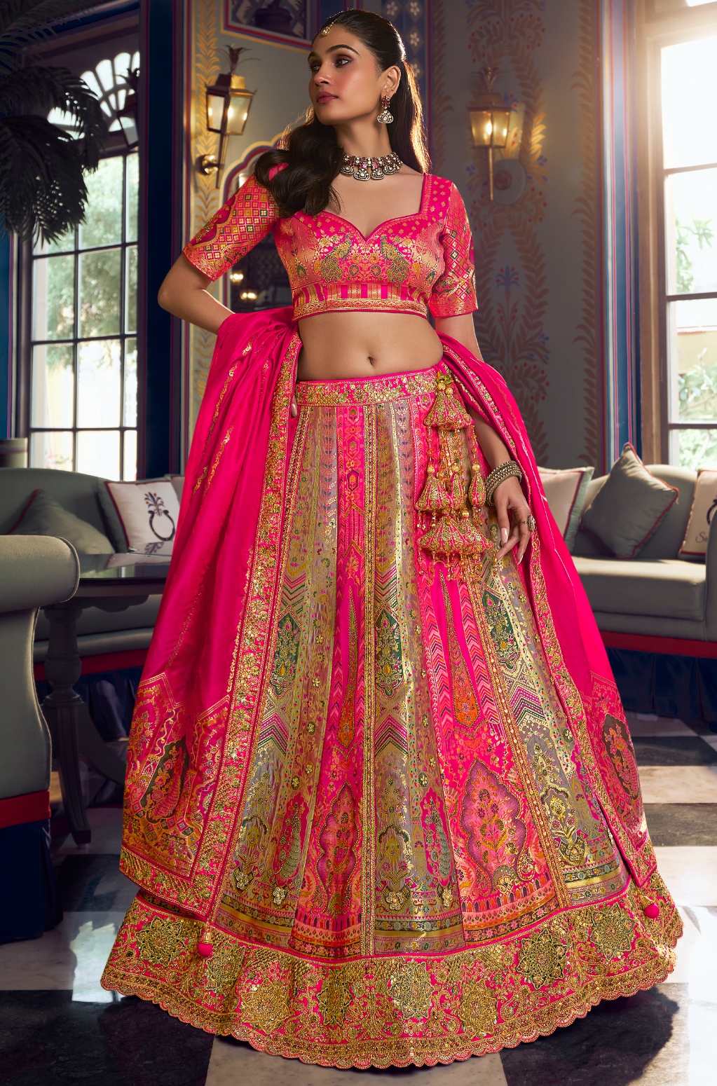 Multicolor Floral Embroidery Banarasi Premium Silk Lehenga Choli