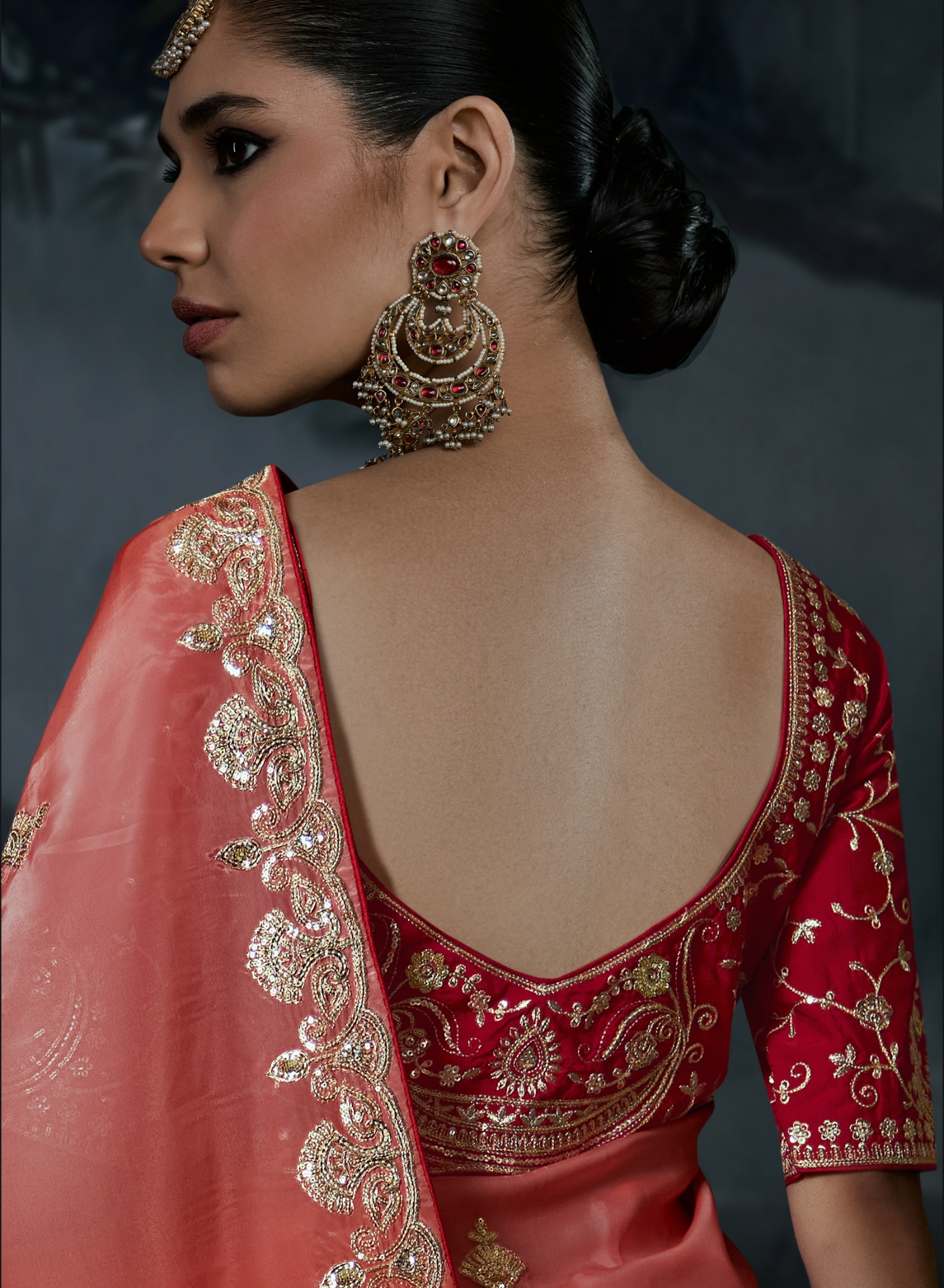 Multicolor Floral Heavy Thread Embroidery Tissue Silk Saree — alternate view