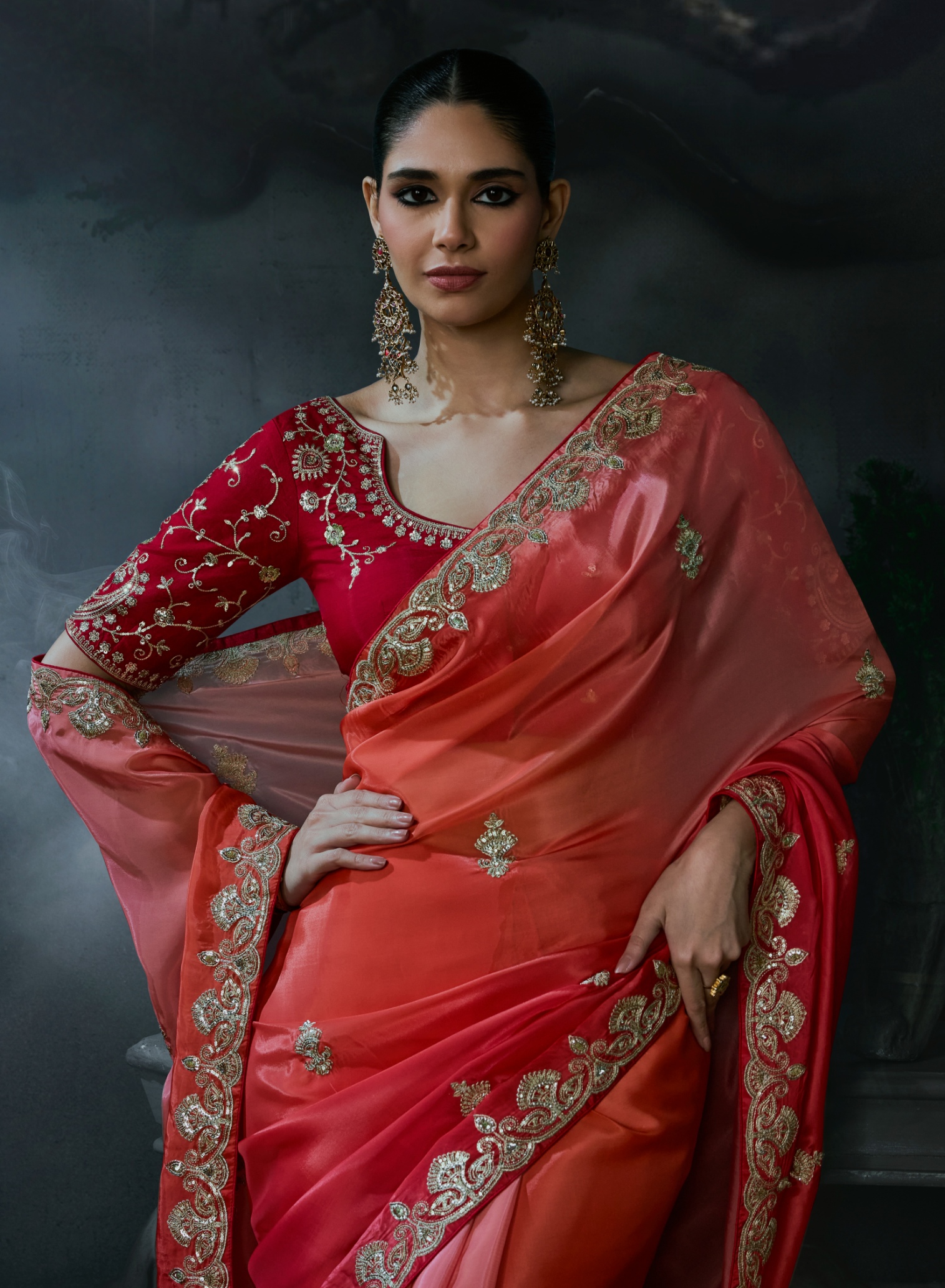Multicolor Floral Heavy Thread Embroidery Tissue Silk Saree