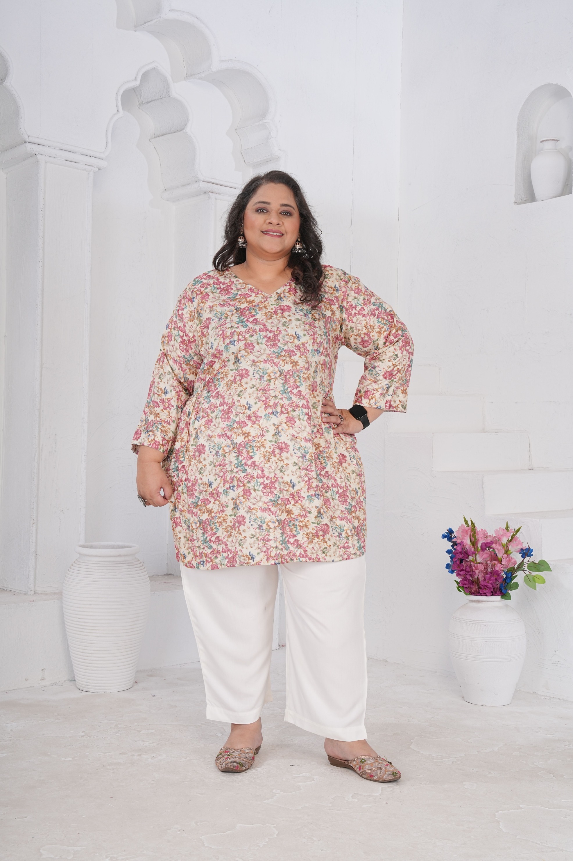 Multicolor Floral Rayon Slub Kurti