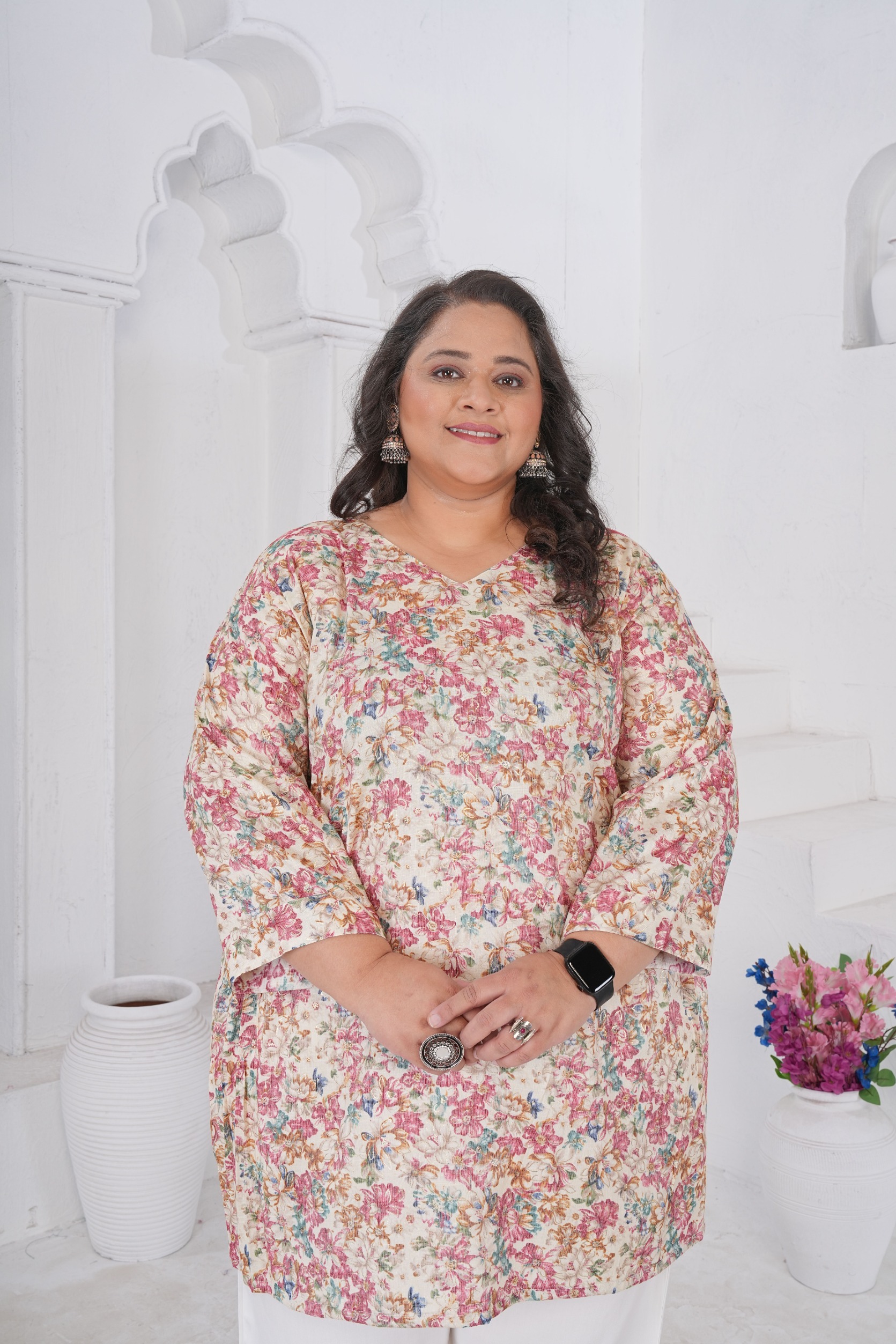 Multicolor Floral Rayon Slub Kurti