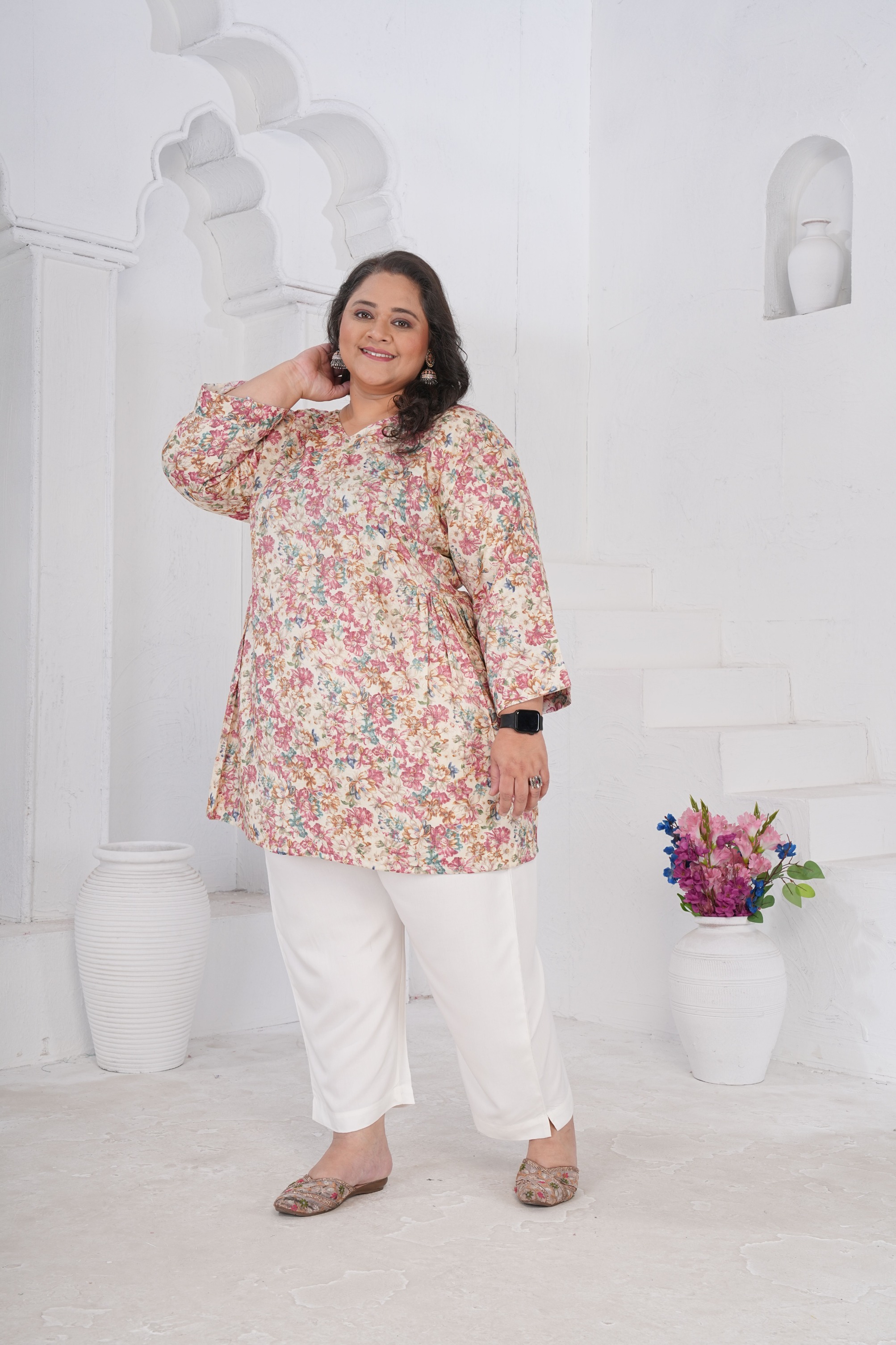 Multicolor Floral Rayon Slub Kurti