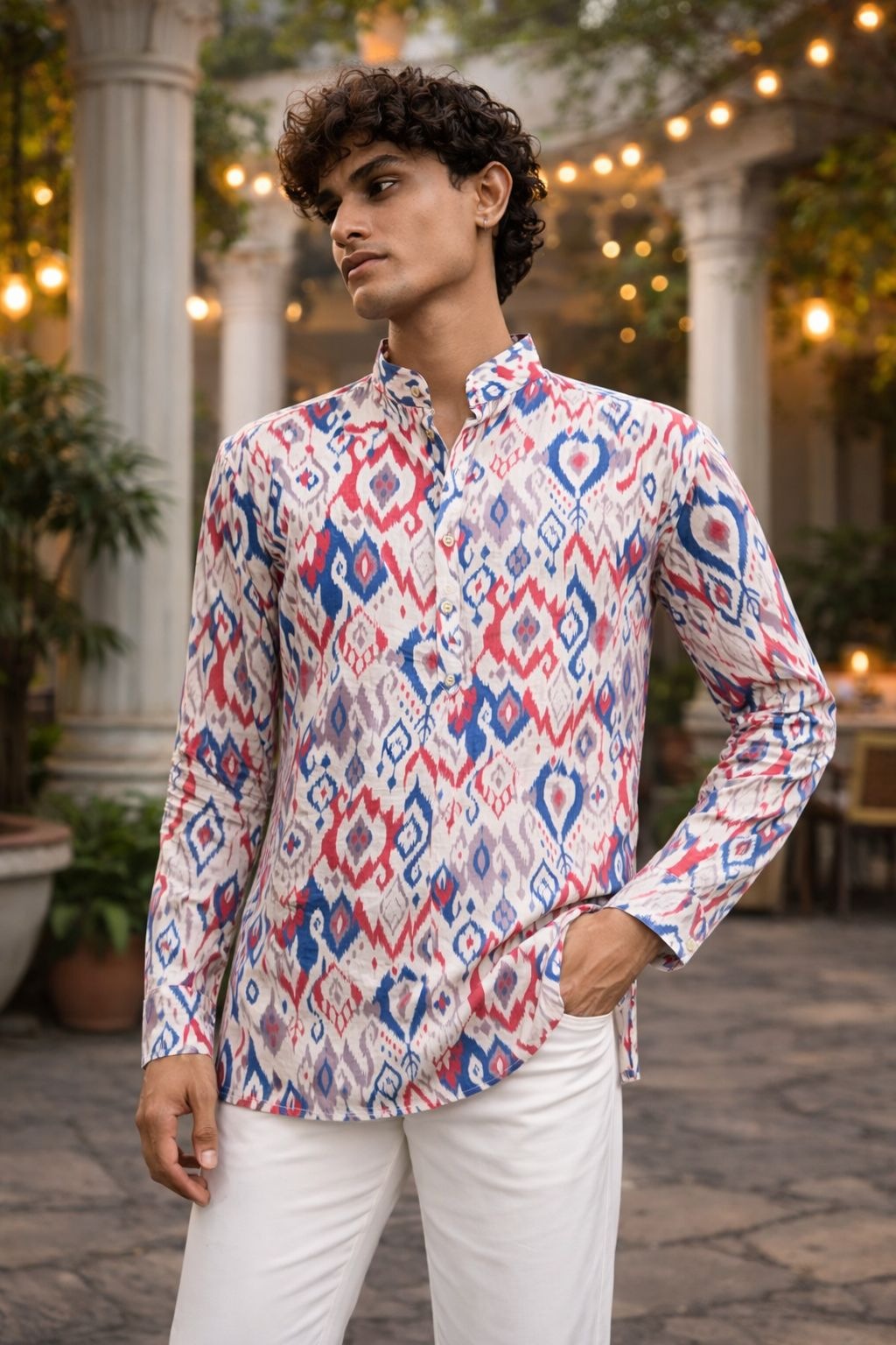 Multicolor Fusion Printed Linen Kurta