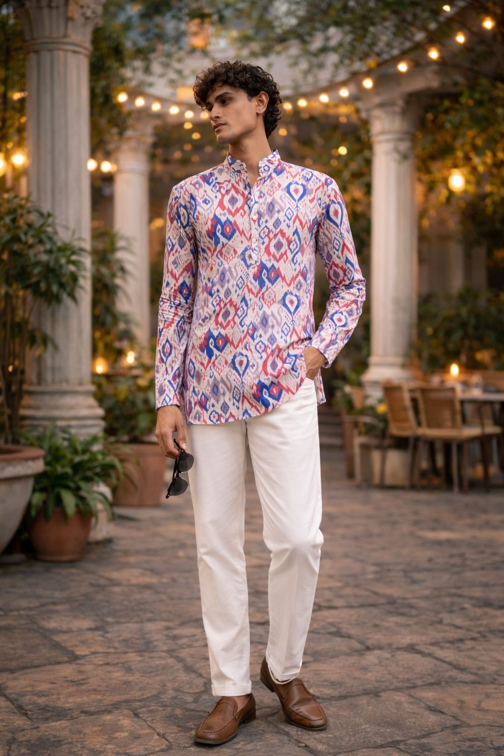 Multicolor Fusion Printed Linen Kurta