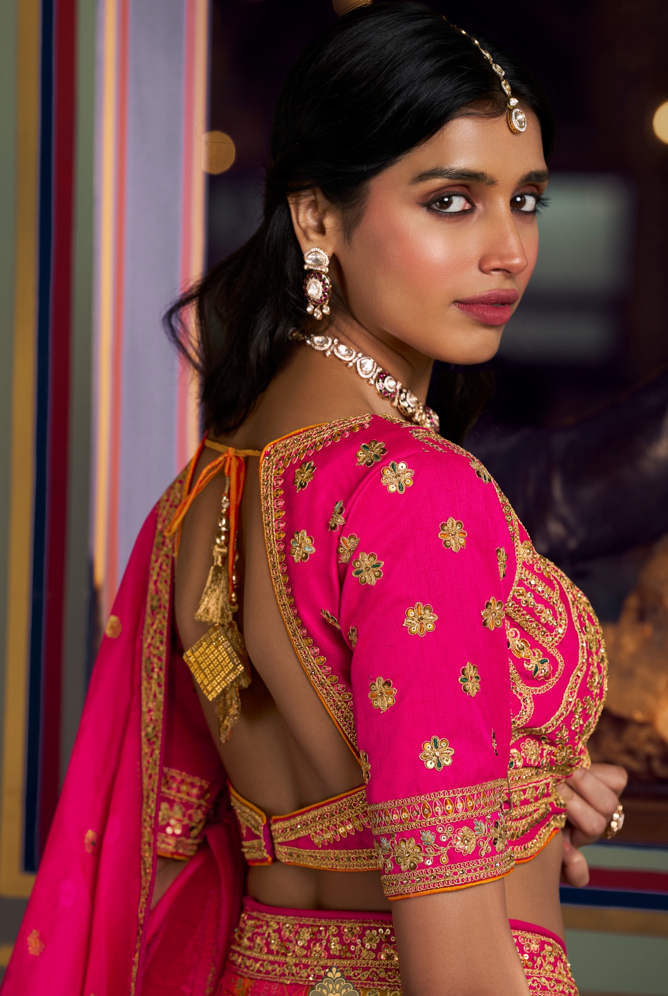 Multicolor Geometric Embroidery Banarasi Premium Silk Lehenga Choli — alternate view