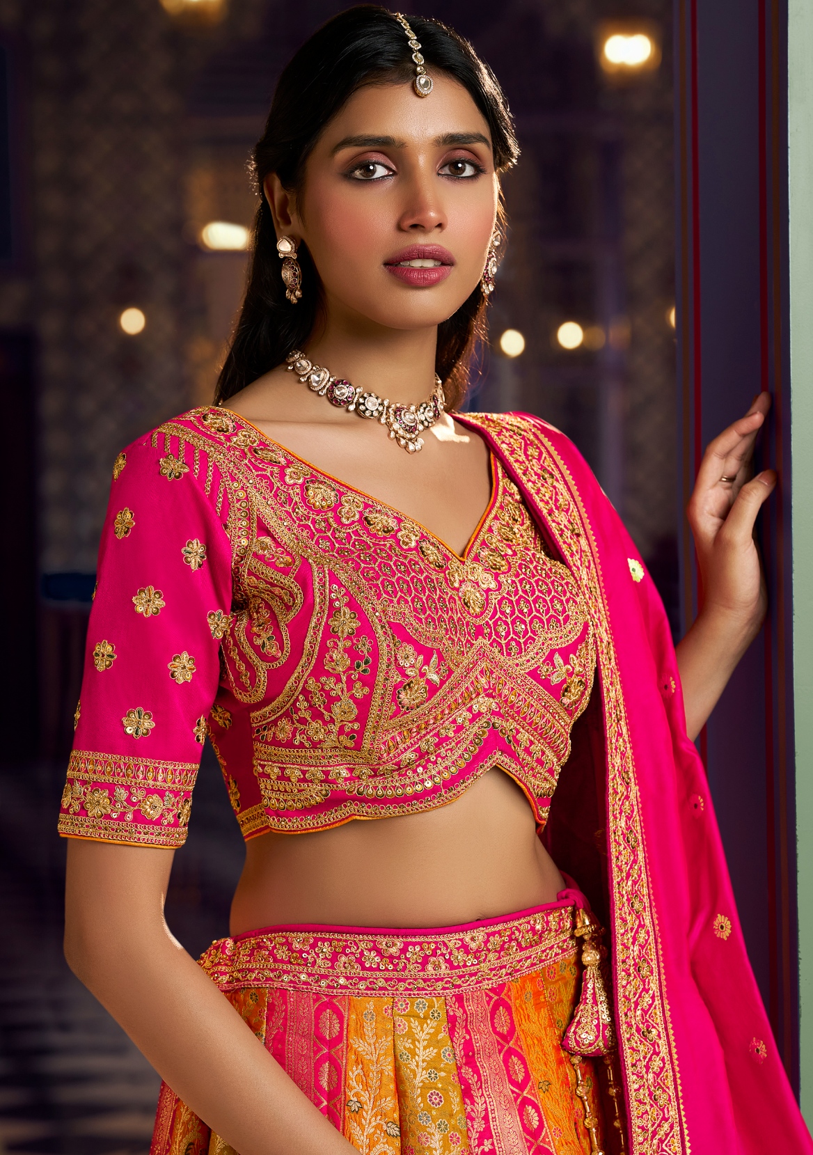 Multicolor Geometric Embroidery Banarasi Premium Silk Lehenga Choli