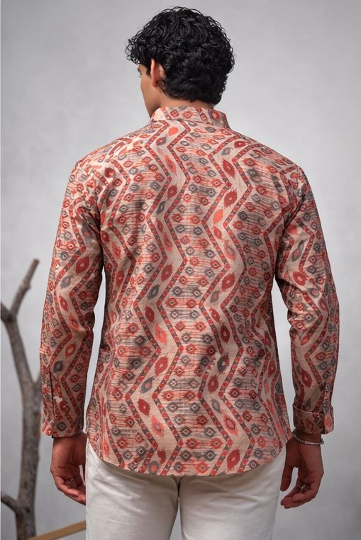 Multicolor Geometric Printed Linen Kurta — alternate view