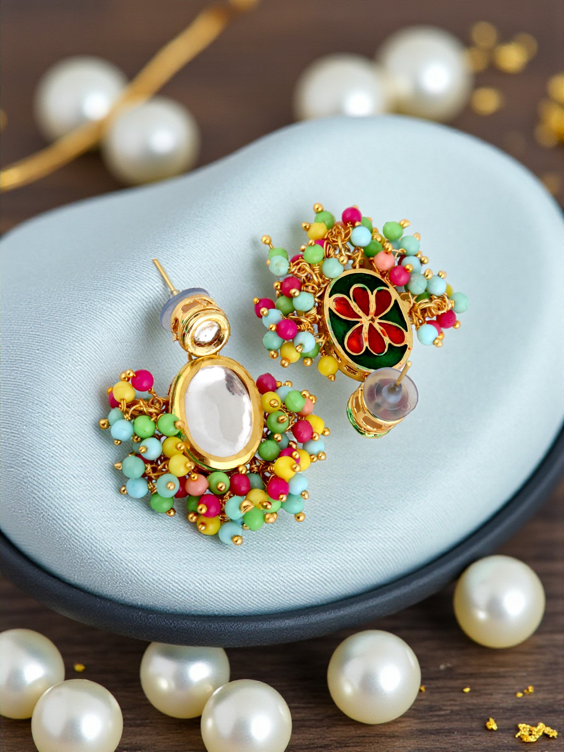 Multicolor Kundan Beaded Necklace Set — alternate view