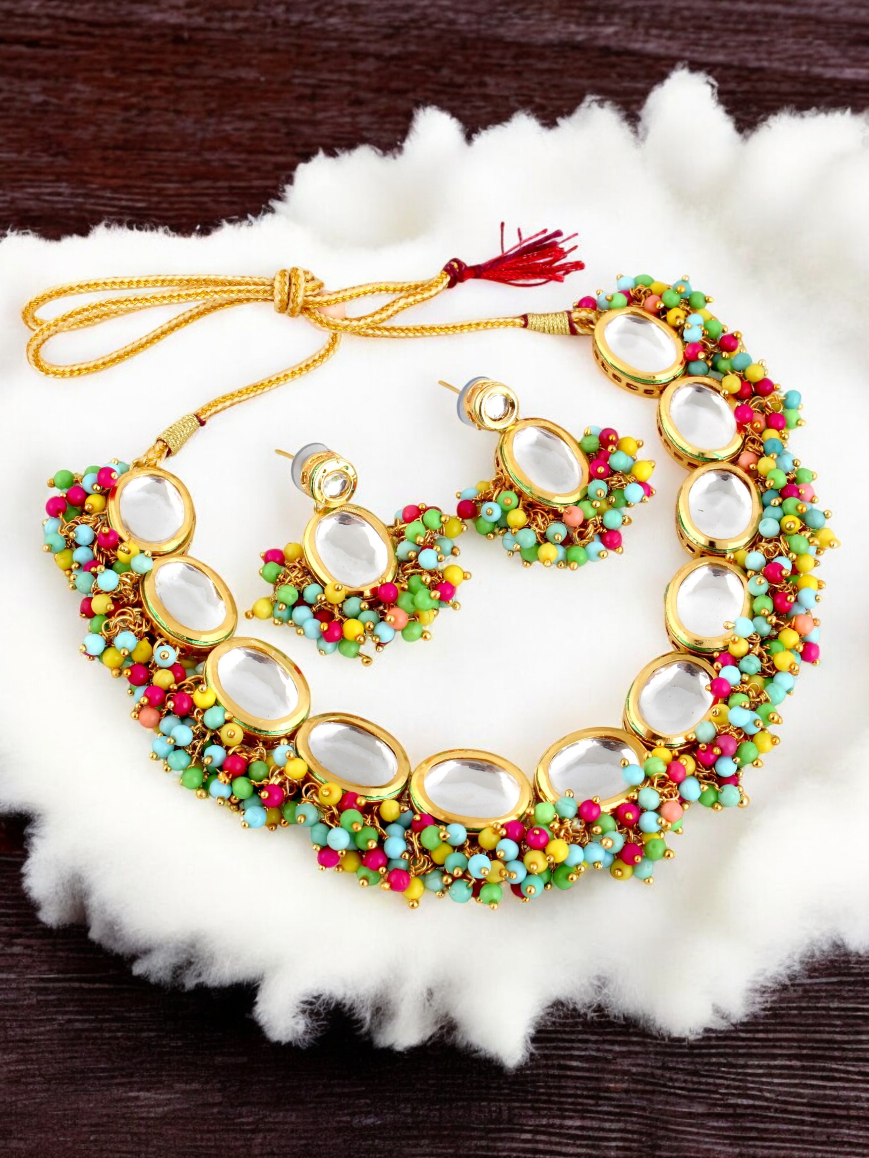 Multicolor Kundan Beaded Necklace Set