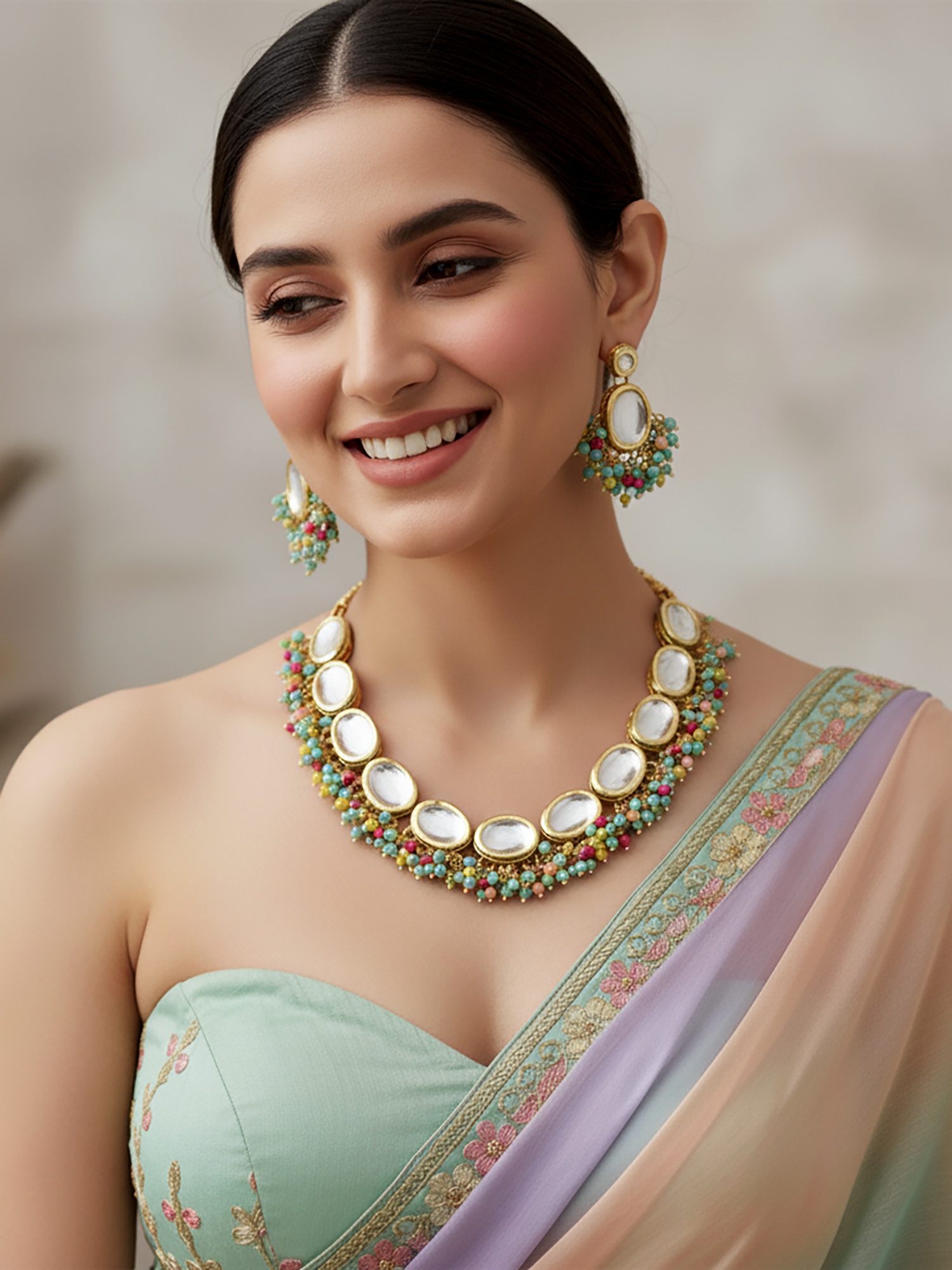 Multicolor Kundan Beaded Necklace Set