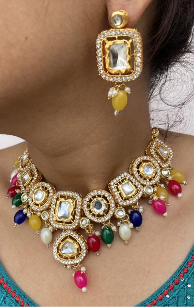 Multicolor Kundan Nacklace Set — alternate view