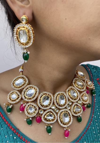 Multicolor Oval shaped Kundan Nacklace Set — alternate view