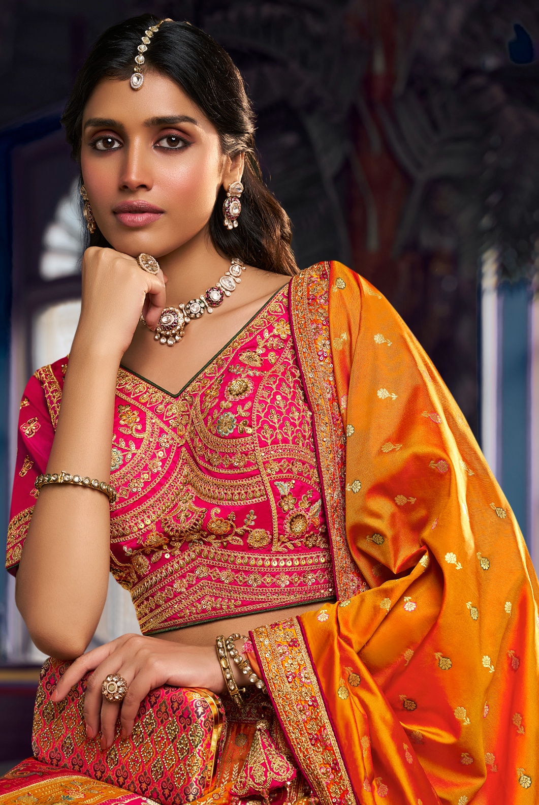 Multicolor Paisley Embroidery Banarasi Premium Silk Lehenga Choli