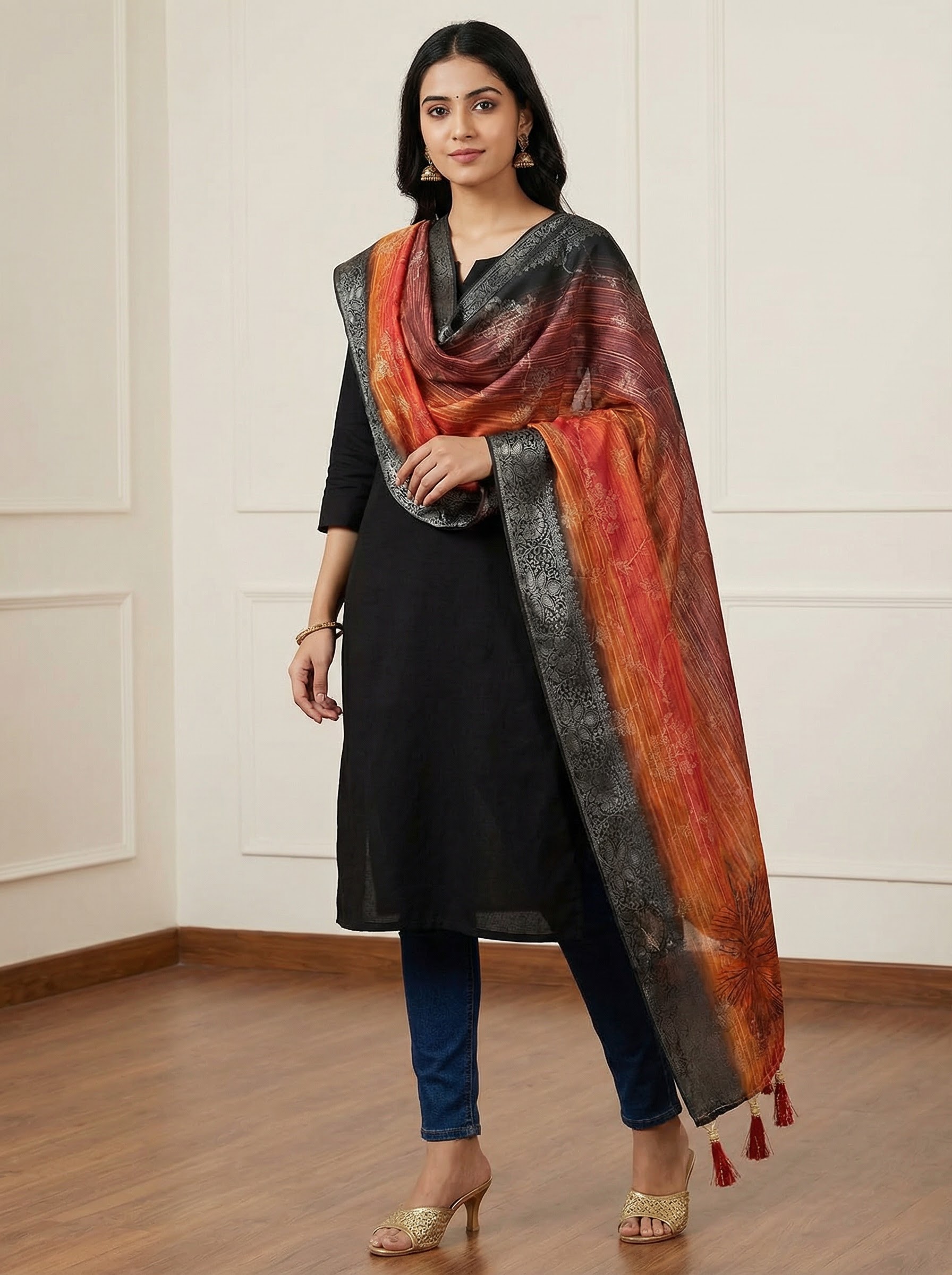 Multicolor Paisley Heritage Print Jacquard Silk Designer Dupatta